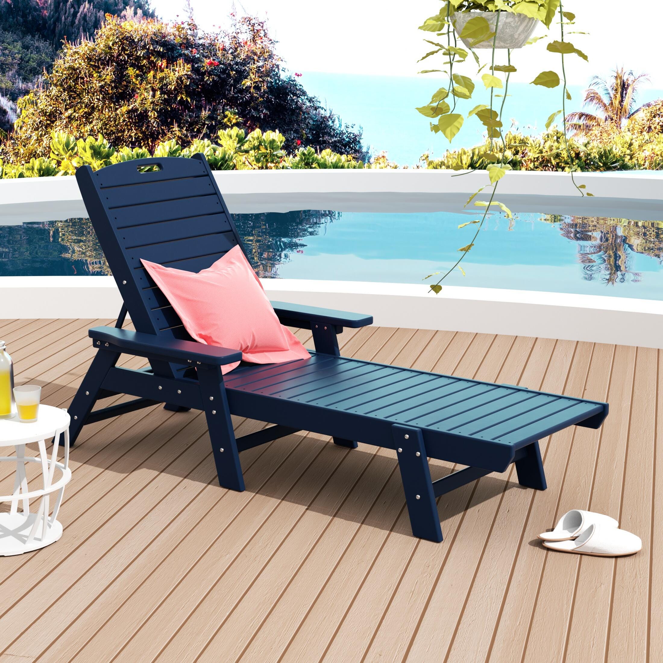 Destin Outdoor Chaise Lounge, Navy Blue, rollover