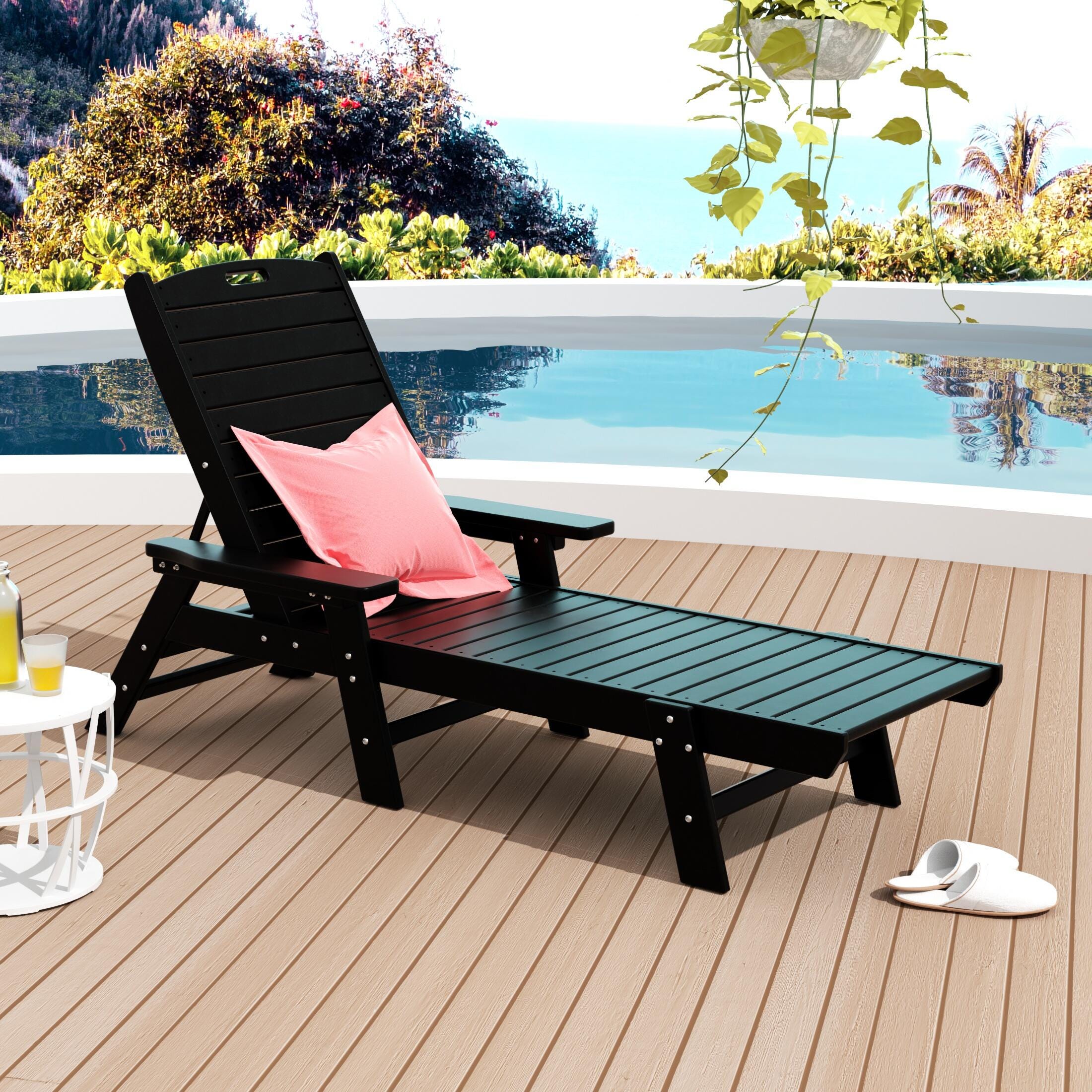 Destin Outdoor Chaise Lounge, Black, rollover