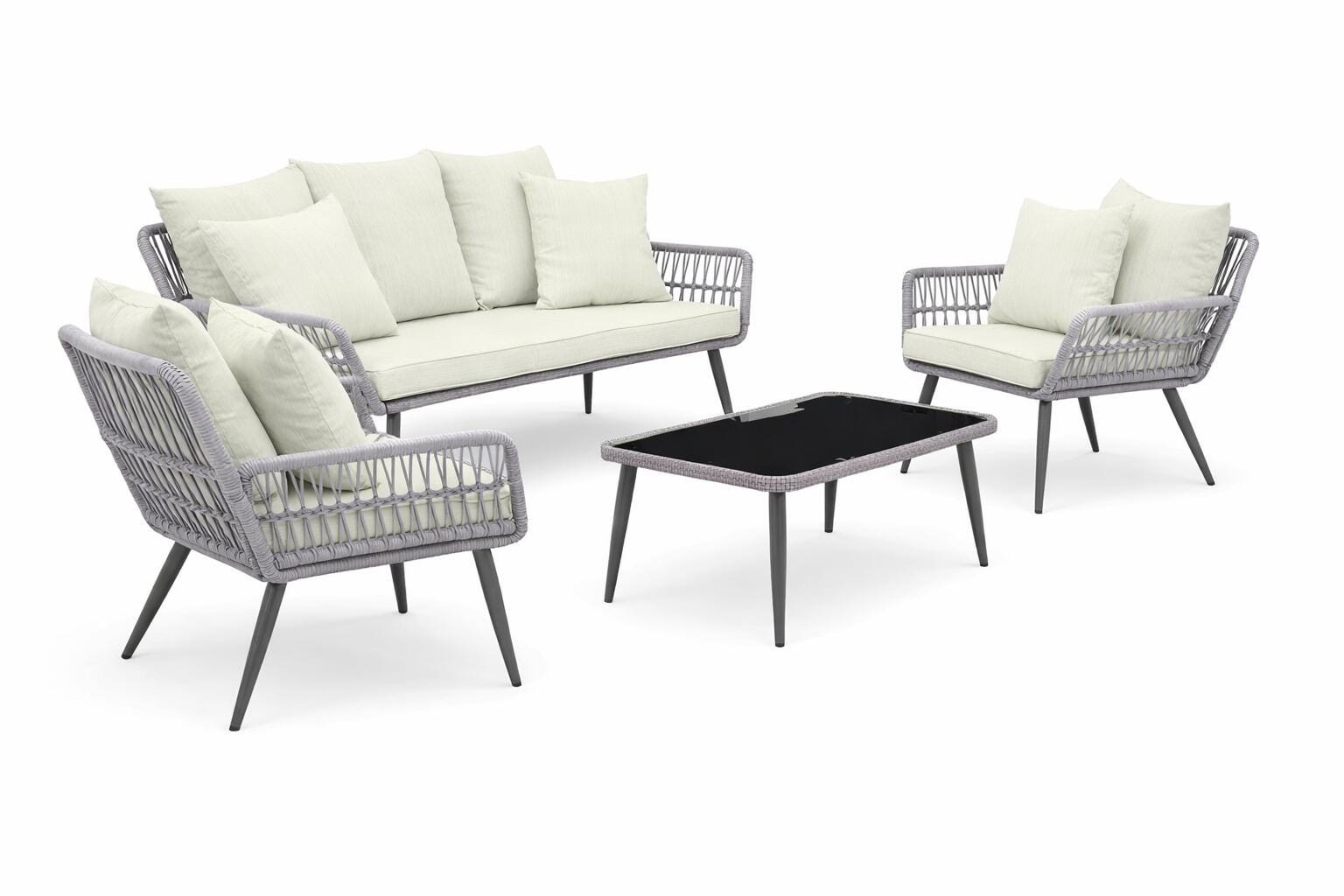 Manhattan Comfort Portofino Outdoor Conversation Patio Set, Cream, large