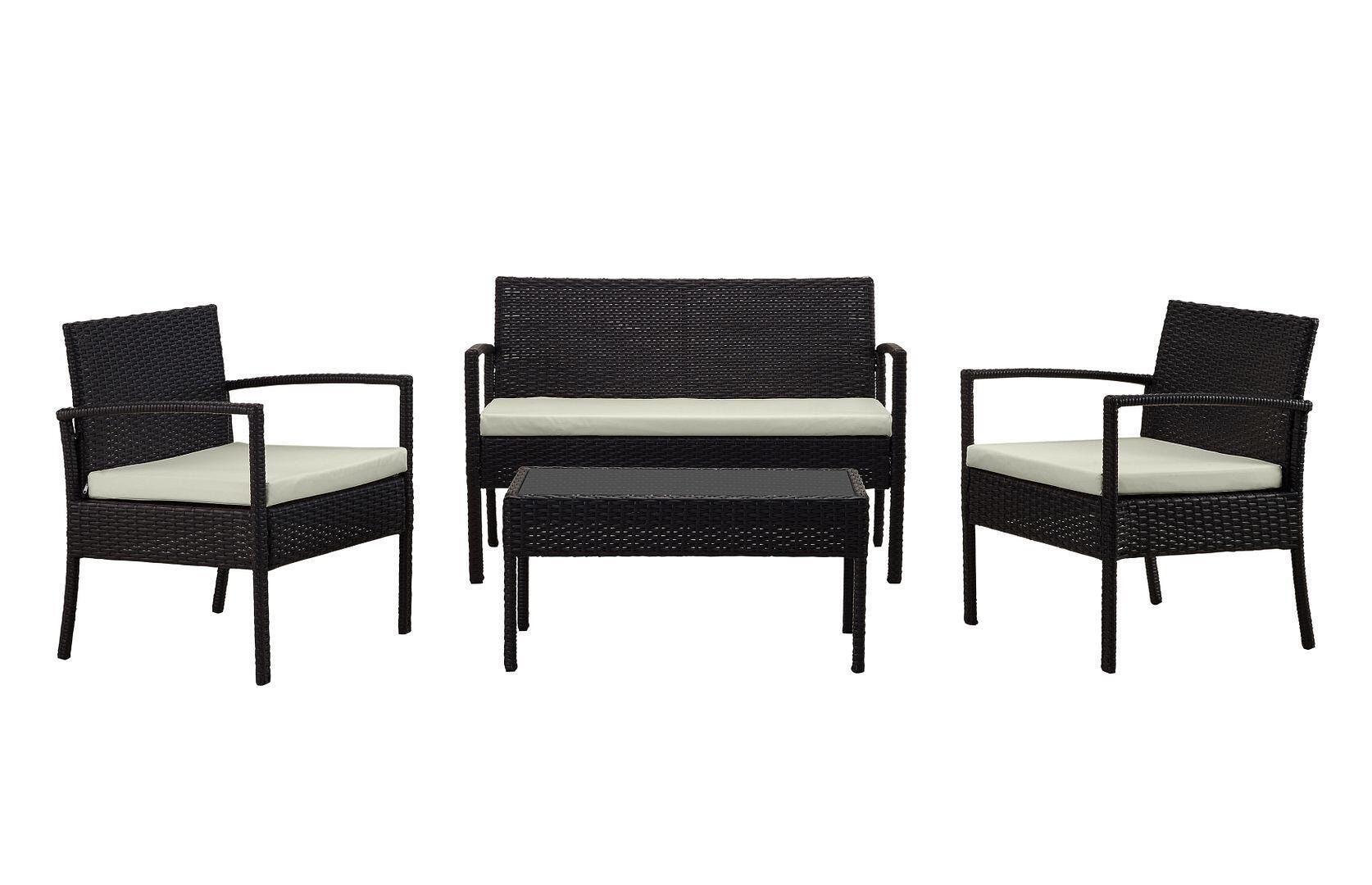 Manhattan Comfort Noli Outdoor Patio Conversation Set with Cushions (Set of 4), Black/Cream, large