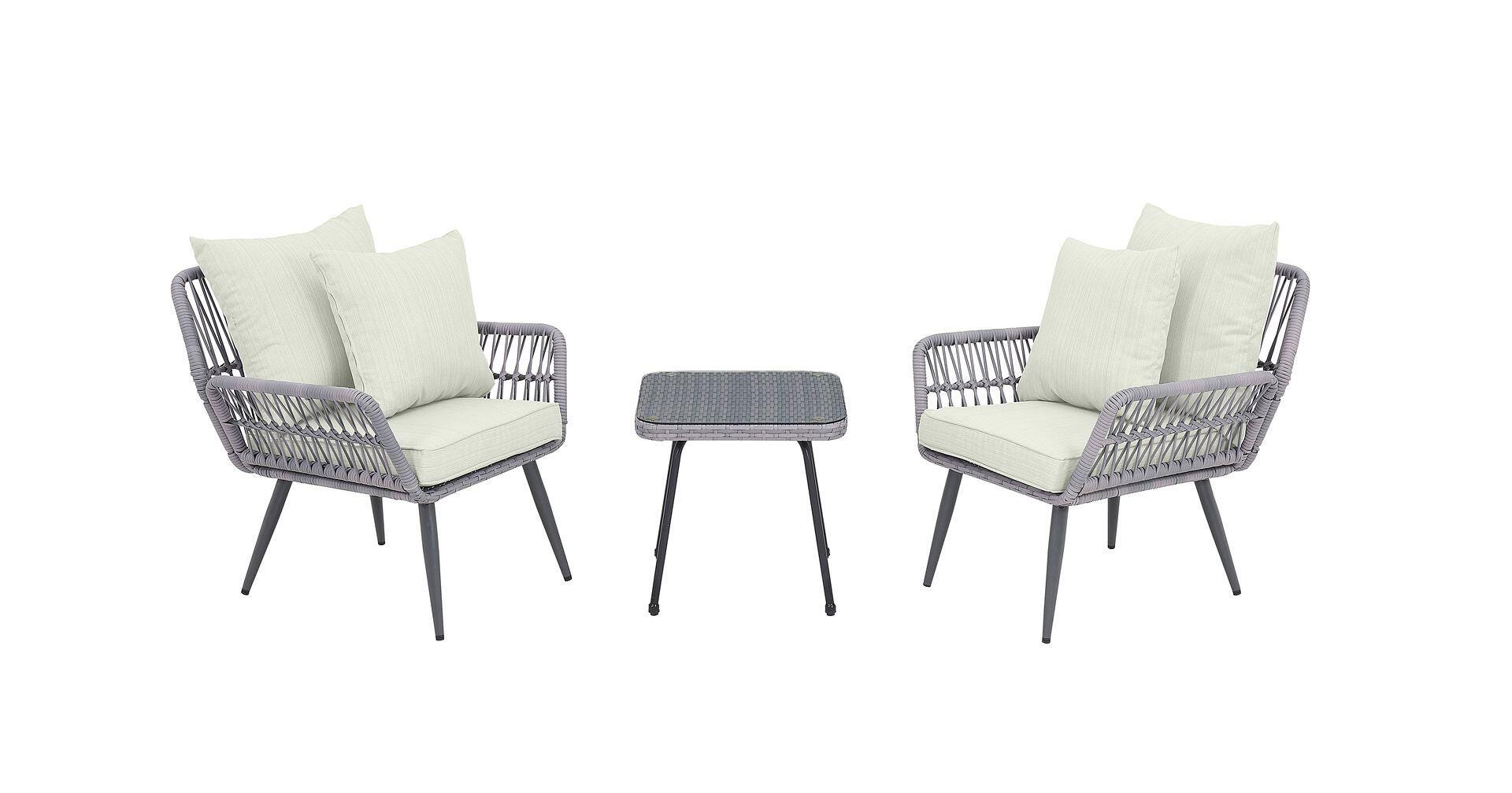 Manhattan Comfort Cannes Outdoor Patio Conversation Set with Cushions (Set of 3), Gray/Cream, large