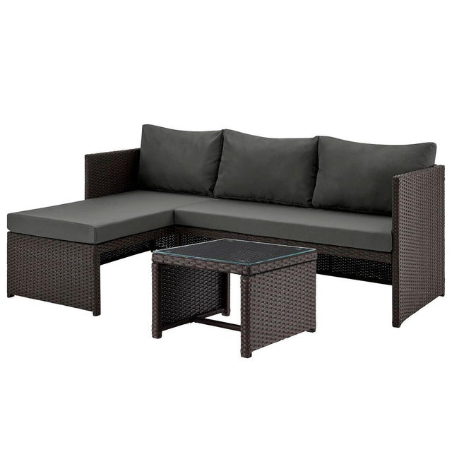 Manhattan Comfort Menton Outdoor Chair Lounge with 2 Seater and Coffee Table (Set of 2)