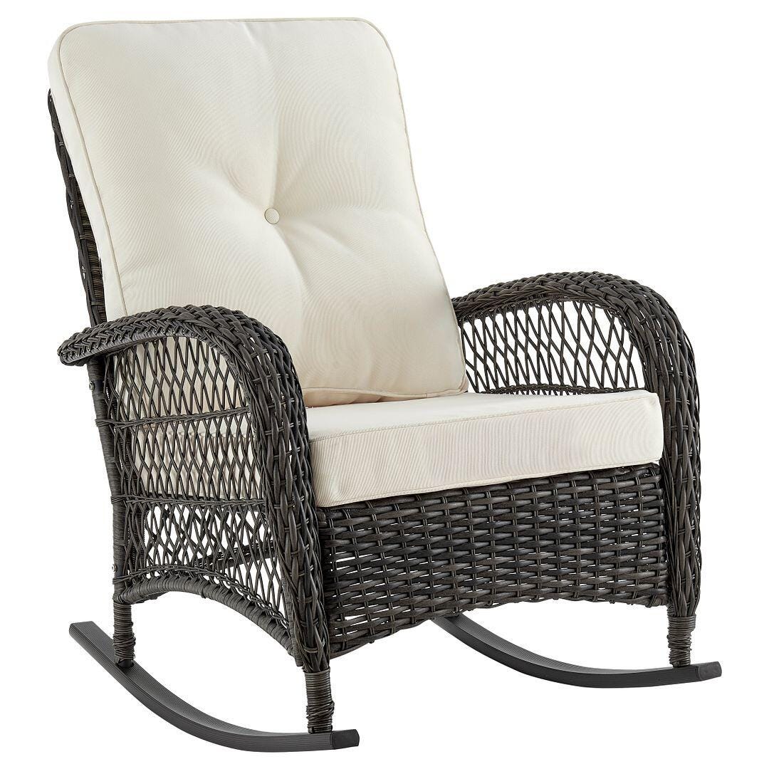 Fruttuo Outdoor Rocking Chair with Cushion, Gray/Cream, large