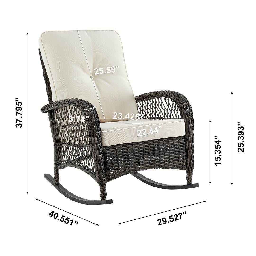 Fruttuo Outdoor Rocking Chair with Cushion, Gray/Cream, large