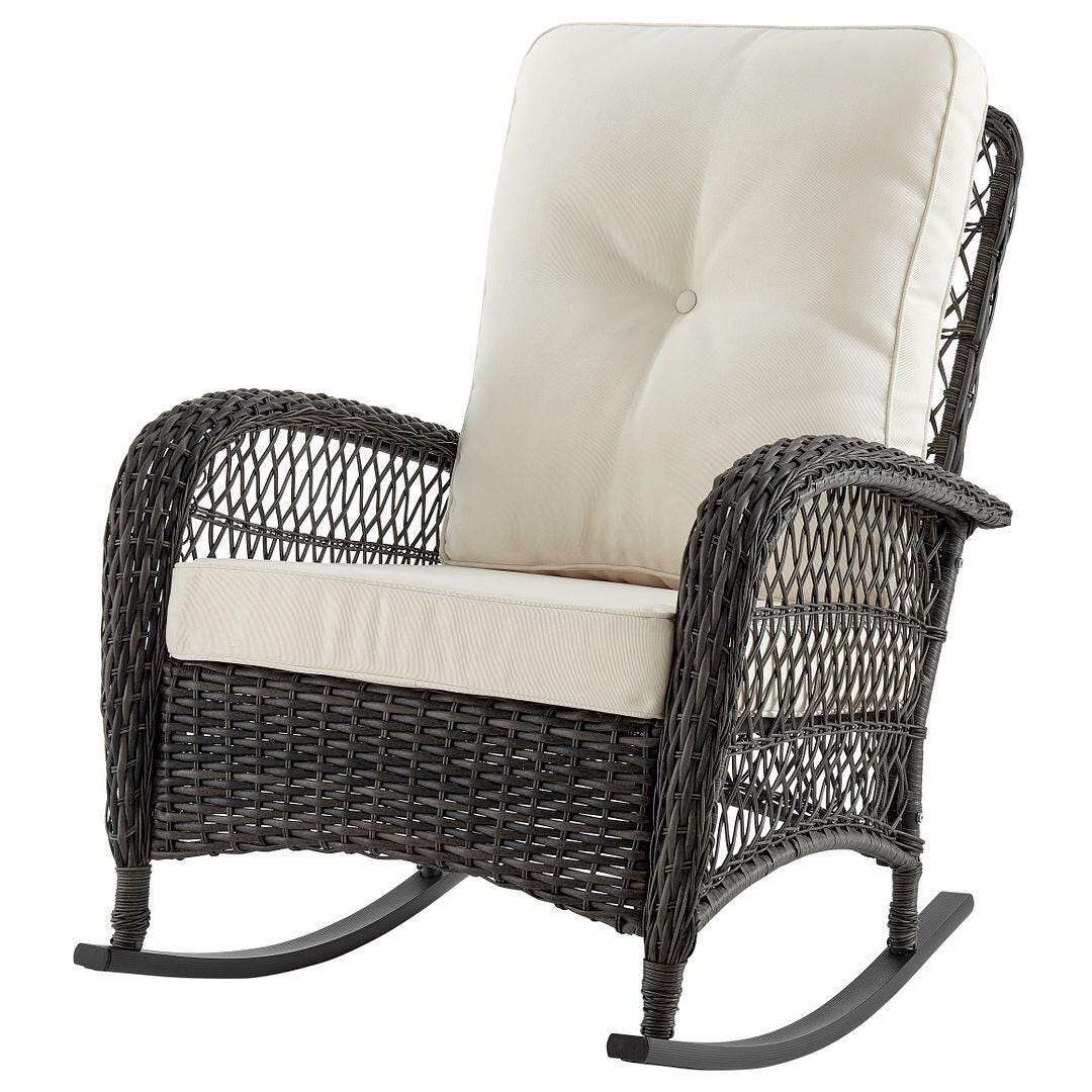 Fruttuo Outdoor Rocking Chair with Cushion, Gray/Cream, large