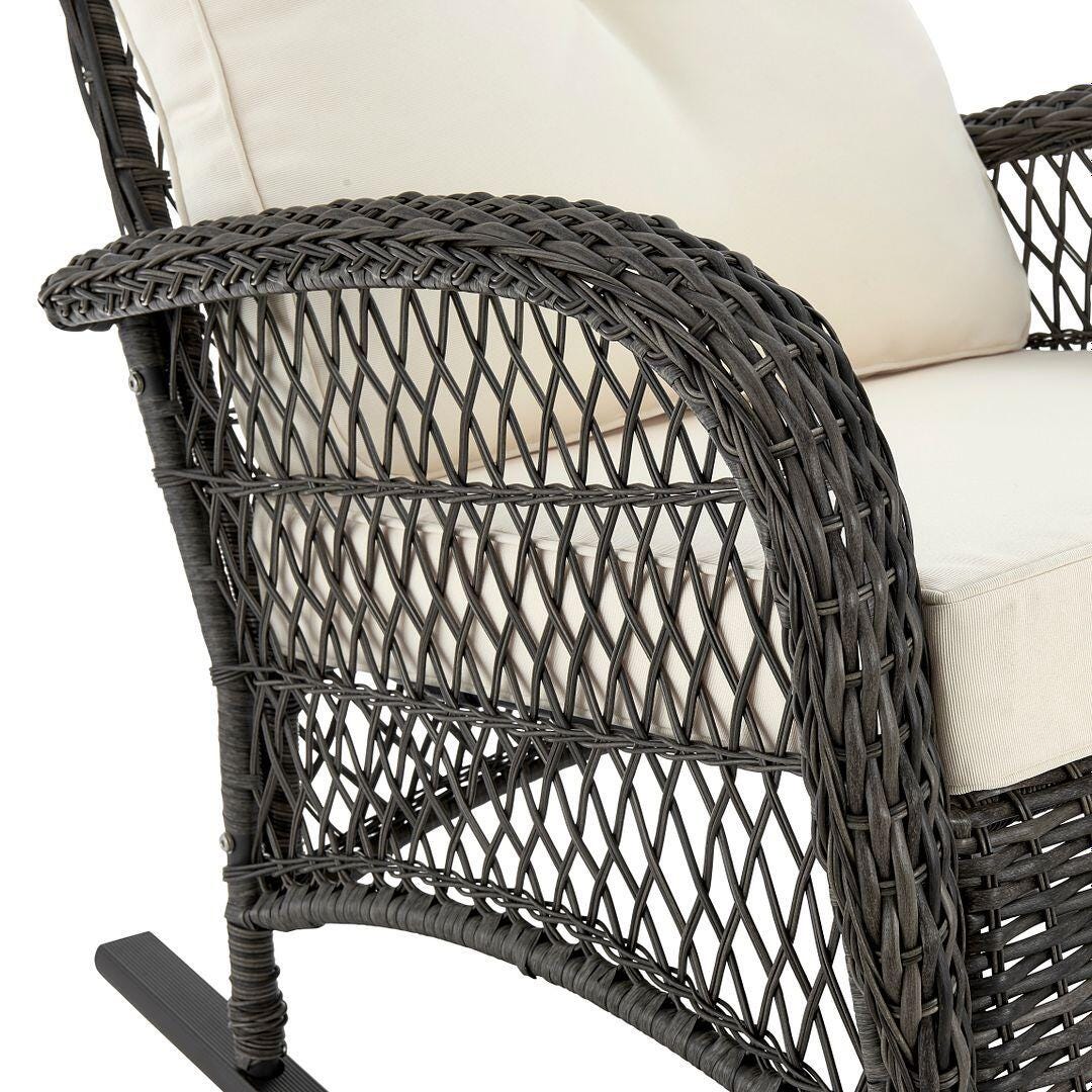 Fruttuo Outdoor Rocking Chair with Cushion, Gray/Cream, large