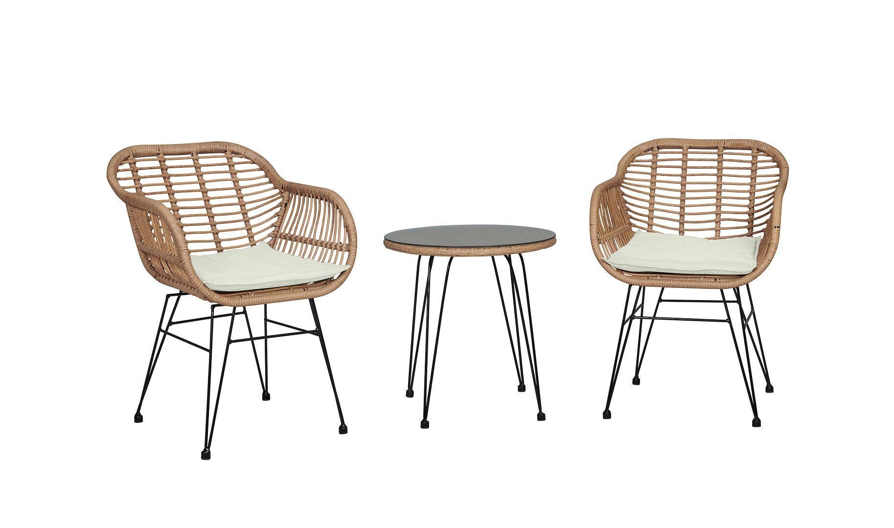 Manhattan Comfort Antibes Outdoor Patio Conversation Set with Cushions (Set of 3), Tan/Cream, large