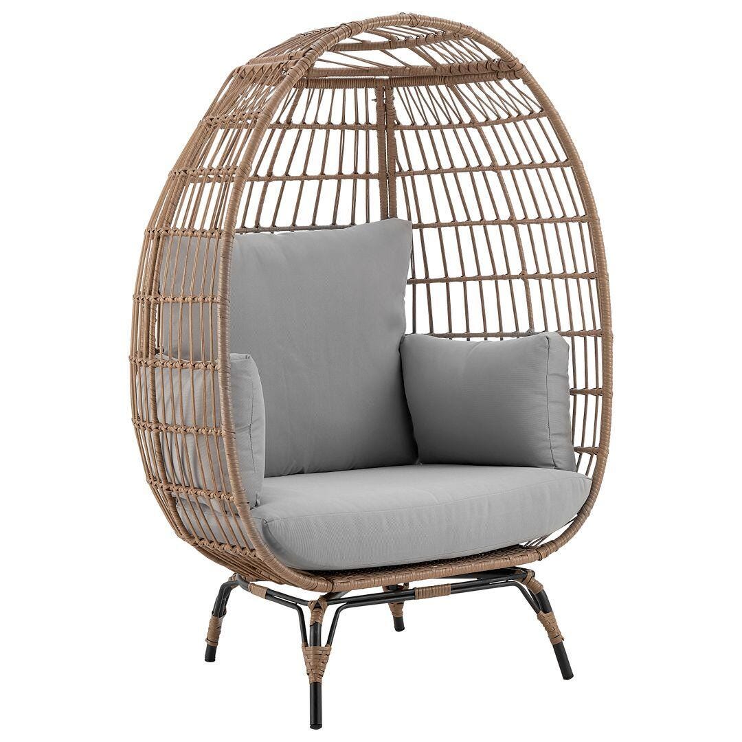 Spezia Outdoor Freestanding Egg Chair with Cushion, Tan/Gray, large
