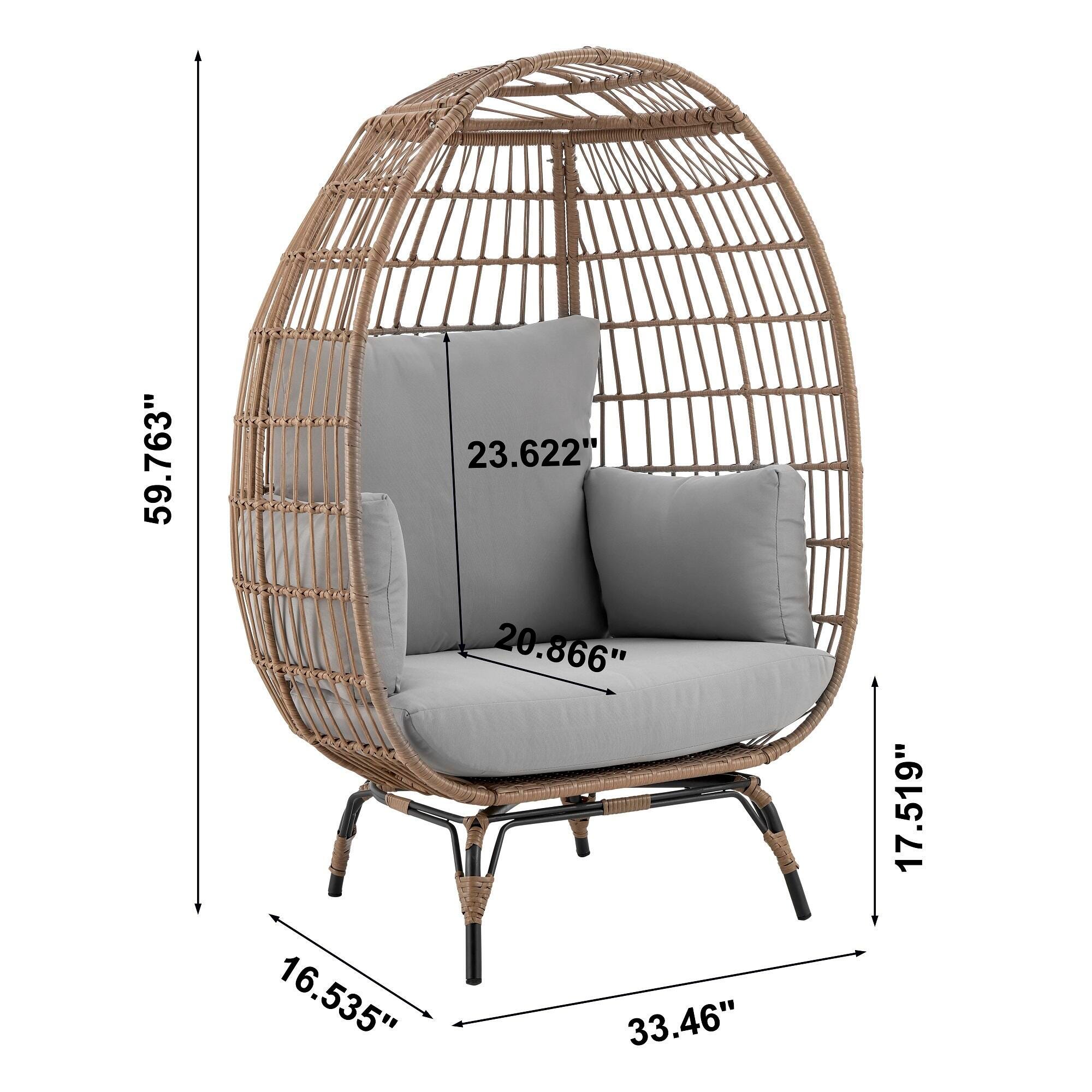 Spezia Outdoor Freestanding Egg Chair with Cushion, Tan/Gray, large