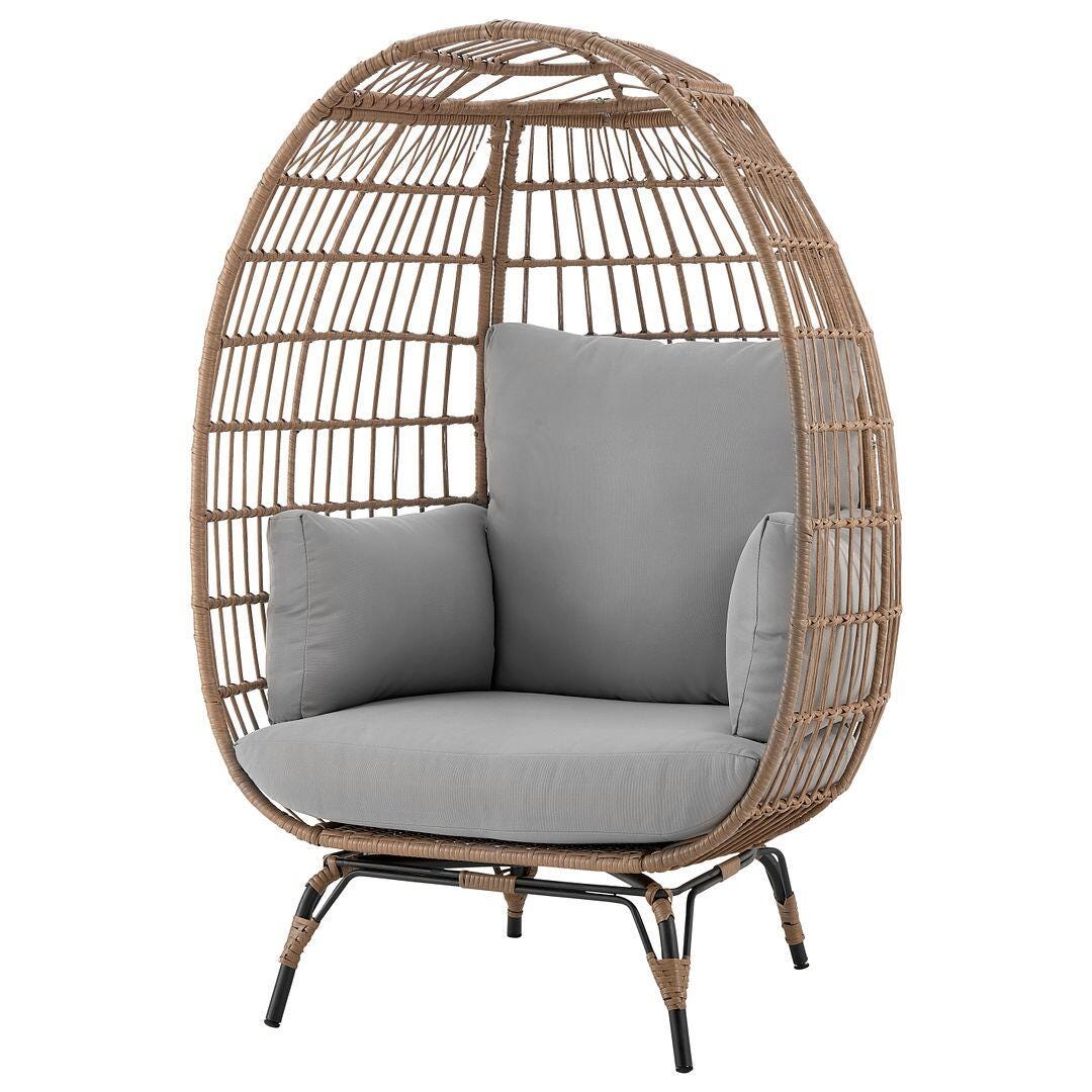 Spezia Outdoor Freestanding Egg Chair with Cushion, Tan/Gray, large