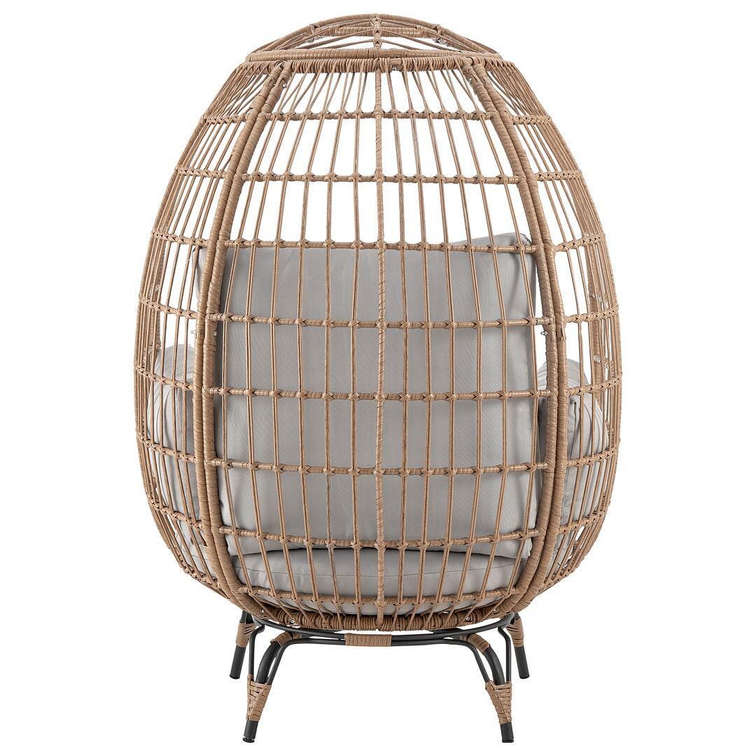 Spezia Outdoor Freestanding Egg Chair with Cushion, Tan/Gray, large