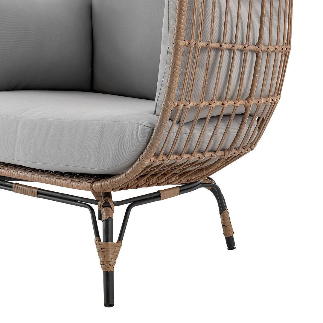 Spezia Outdoor Freestanding Egg Chair with Cushion, Tan/Gray, large
