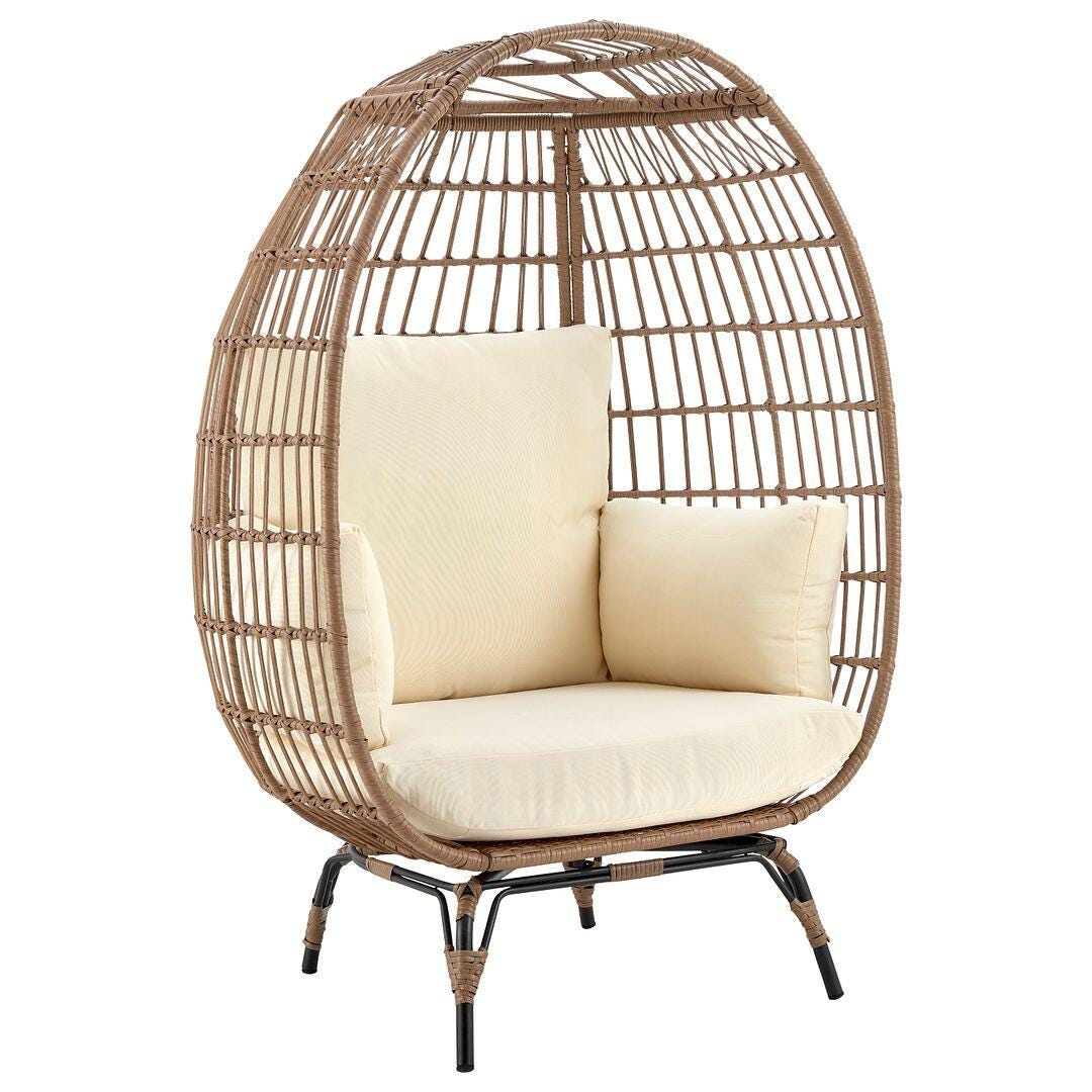 Spezia Outdoor Freestanding Egg Chair with Cushion, Tan/Cream, large