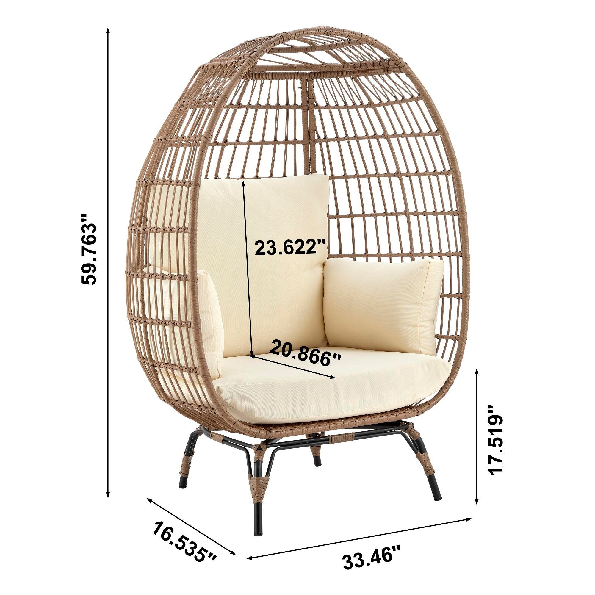 Spezia Outdoor Freestanding Egg Chair with Cushion, Tan/Cream, large