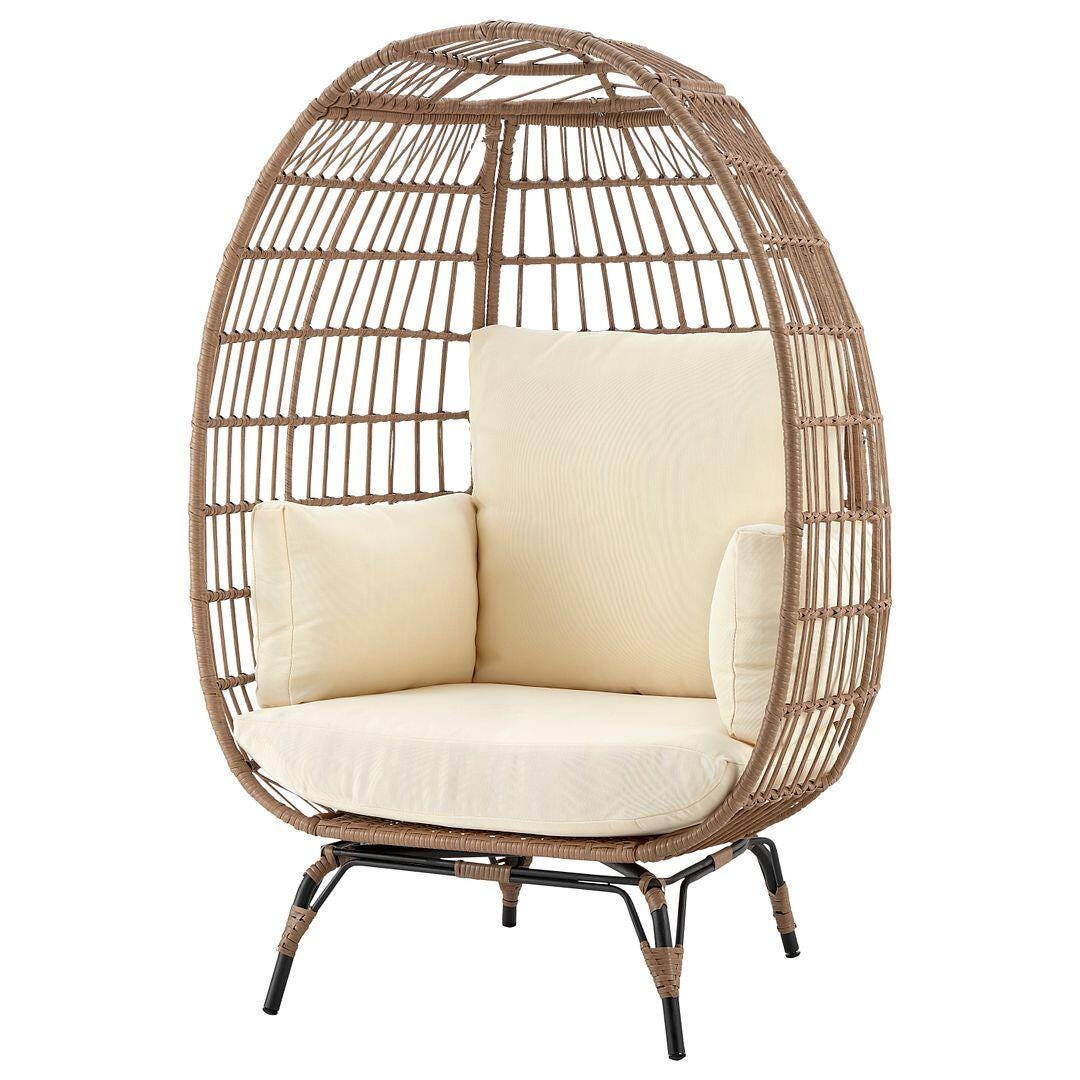 Spezia Outdoor Freestanding Egg Chair with Cushion, Tan/Cream, large