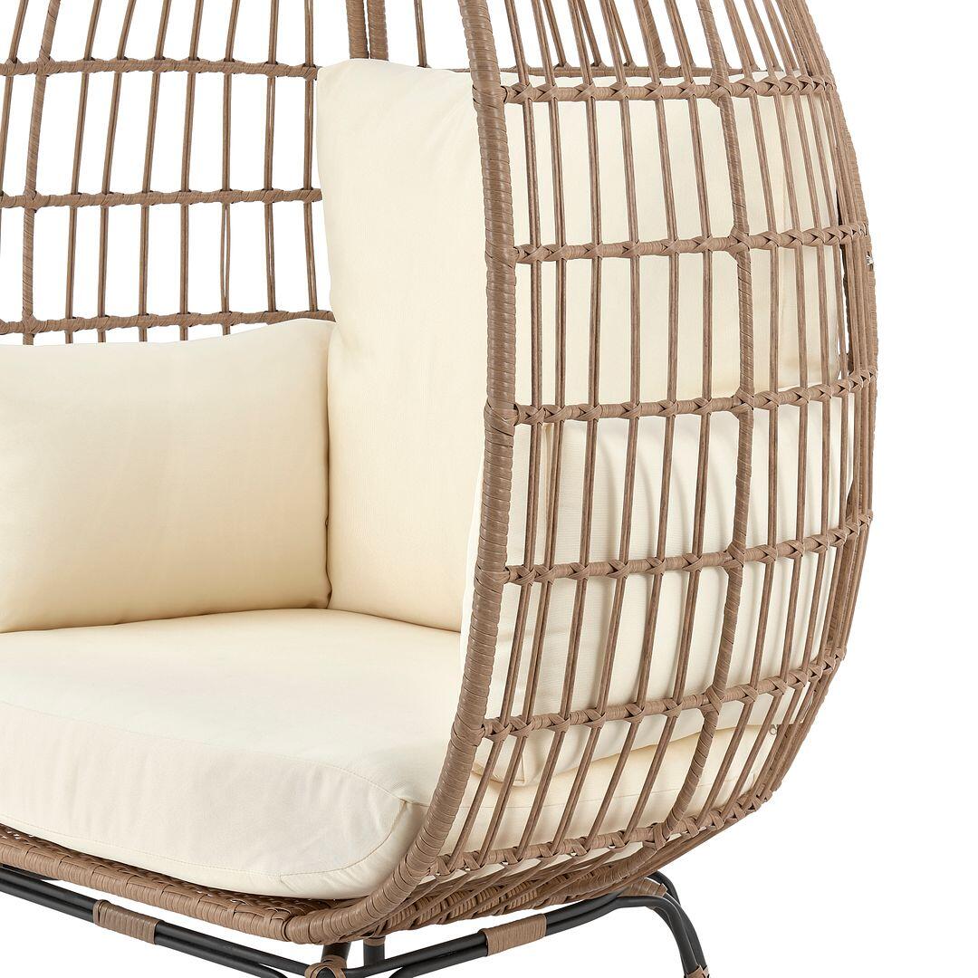 Spezia Outdoor Freestanding Egg Chair with Cushion, Tan/Cream, large