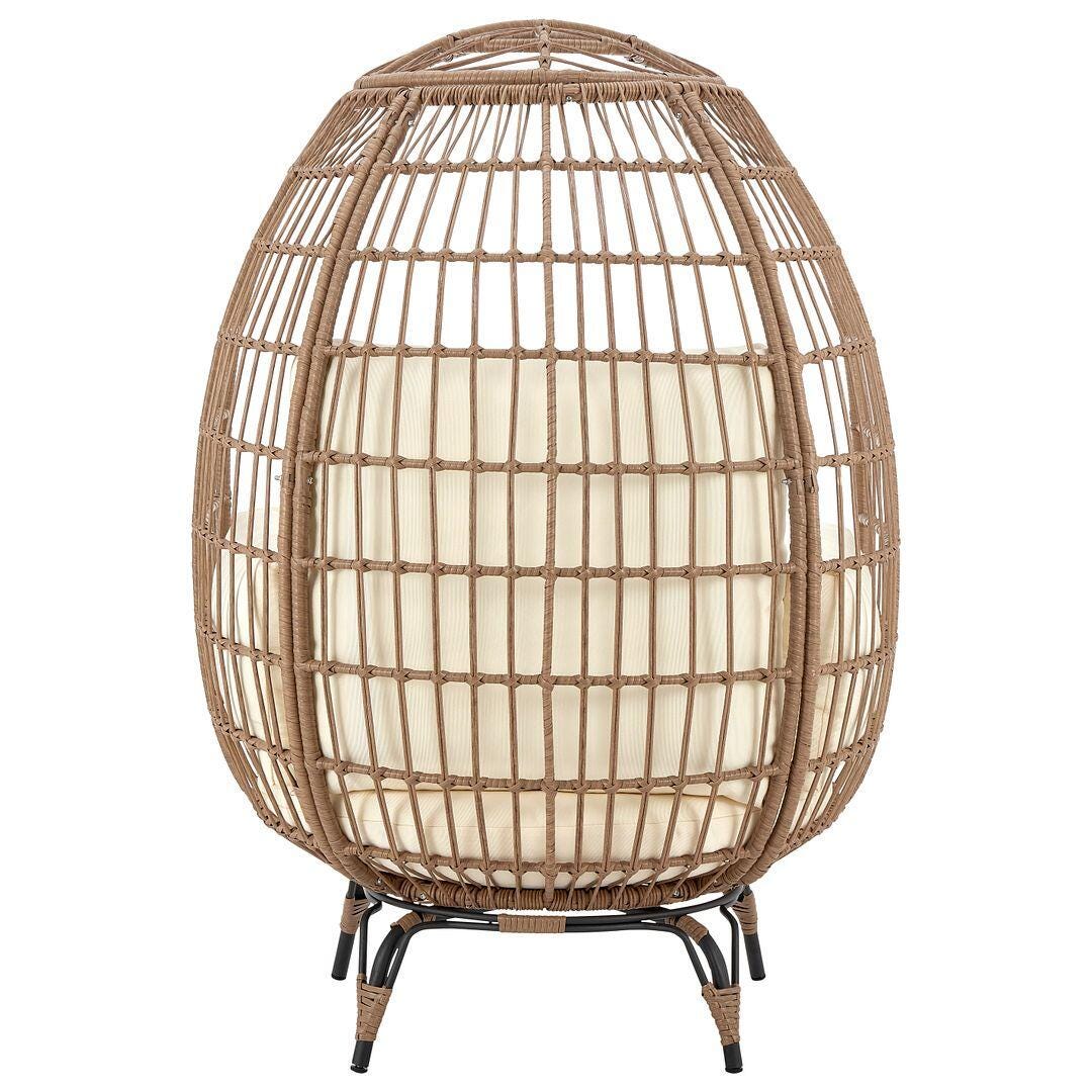 Spezia Outdoor Freestanding Egg Chair with Cushion, Tan/Cream, large
