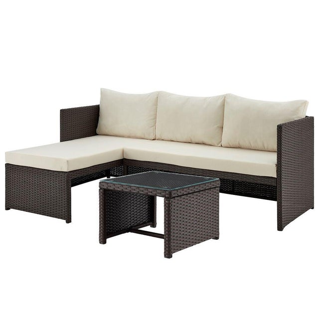 Manhattan Comfort Menton Outdoor Chair Lounge with 2 Seater and Coffee Table (Set of 2)