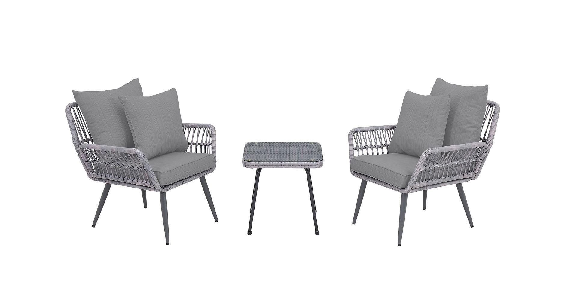 Manhattan Comfort Cannes Outdoor Patio Conversation Set with Cushions (Set of 3), Gray, large