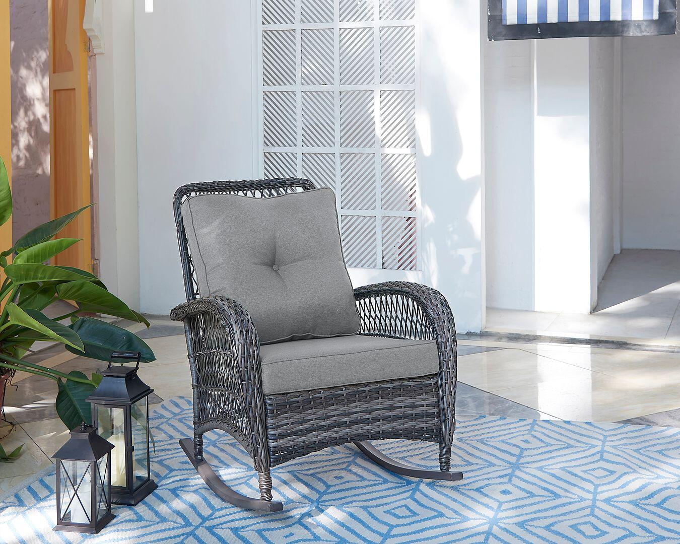 Fruttuo Outdoor Rocking Chair with Cushion, Gray, rollover