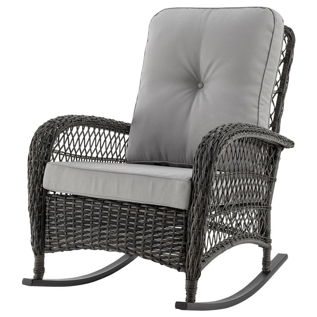 Fruttuo Outdoor Rocking Chair with Cushion, Gray, large