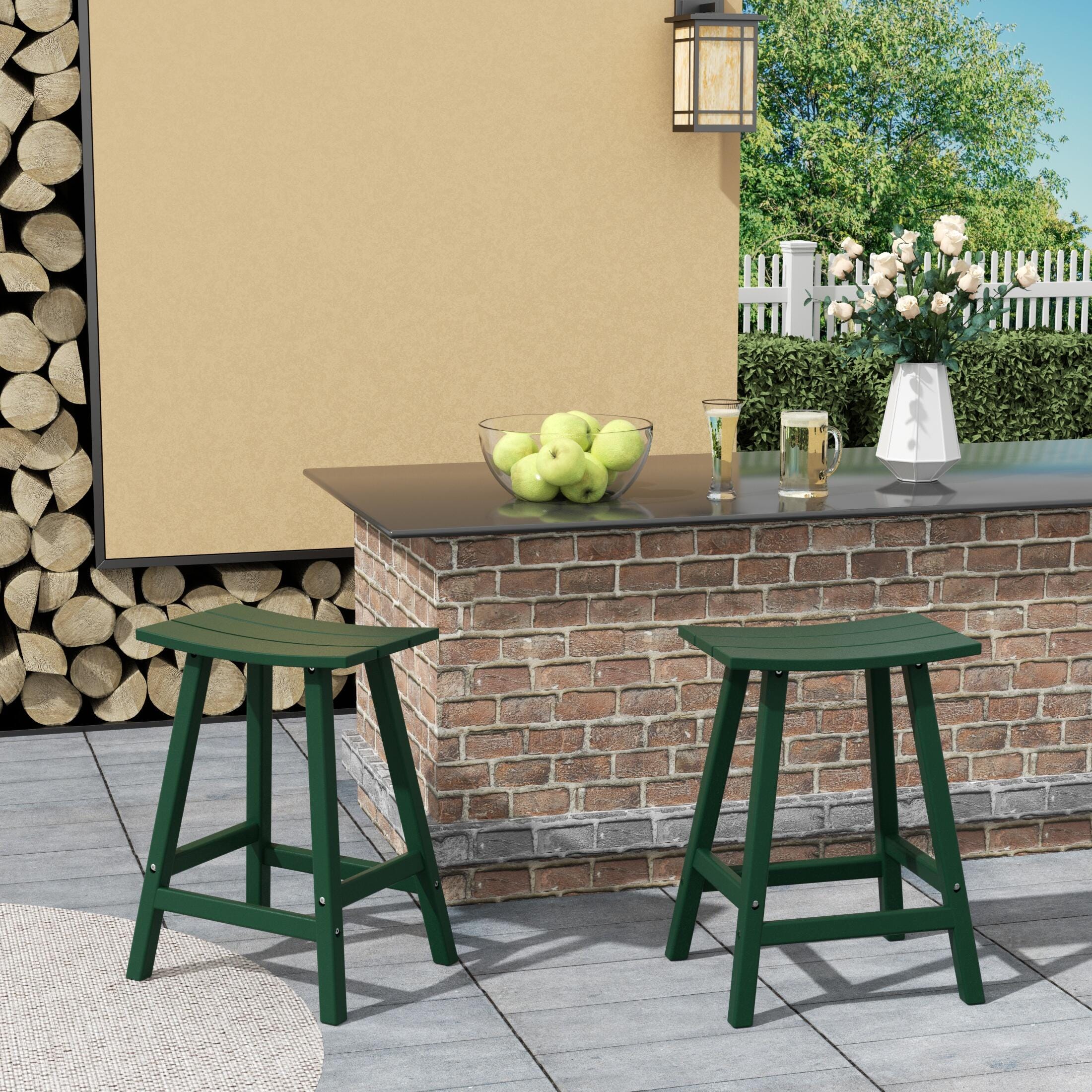 Otto 24" All-Weather Resistant Outdoor Patio Bar Stool (Set of 2), Dark Green, rollover