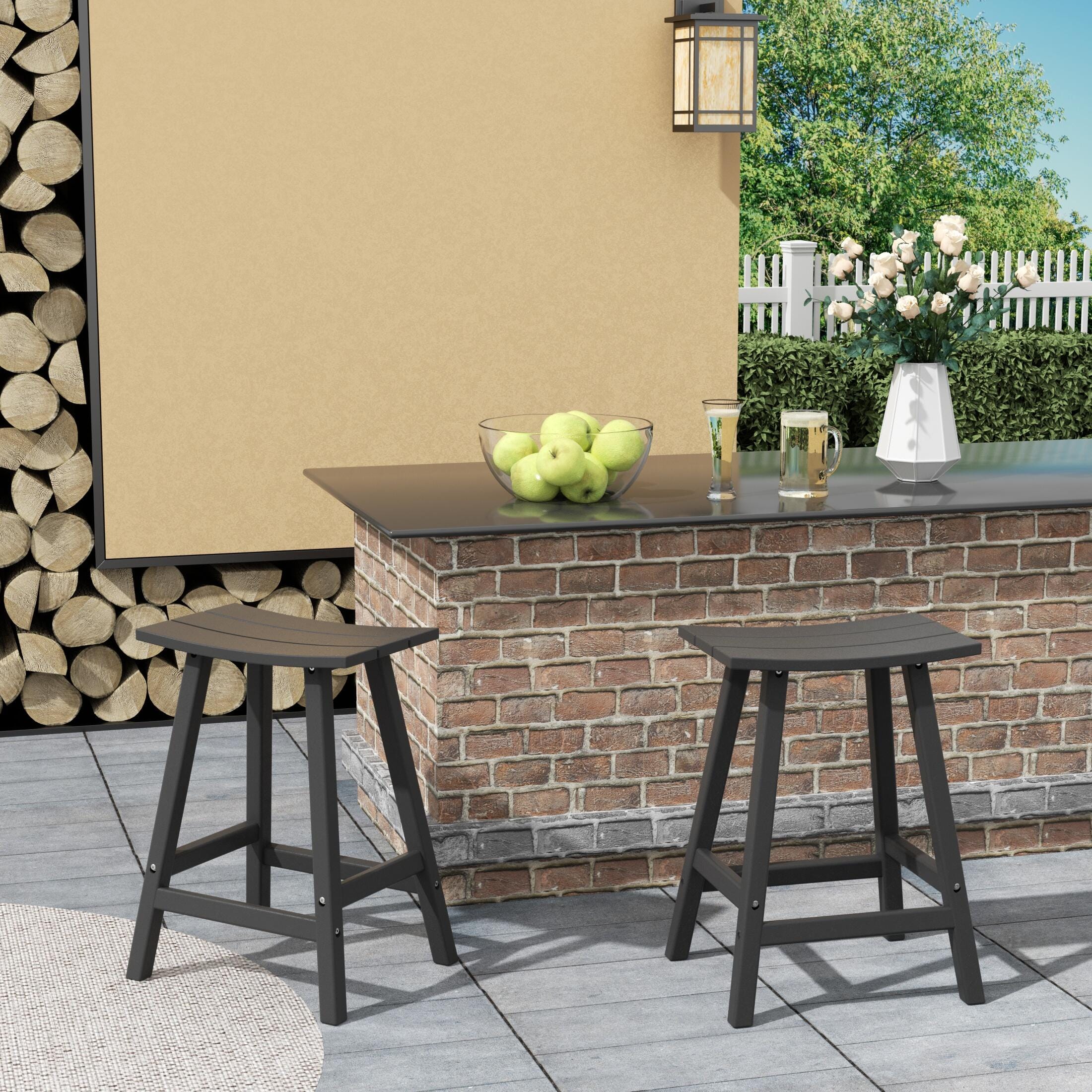 Otto 24" All-Weather Resistant Outdoor Patio Bar Stool (Set of 2), Gray, rollover