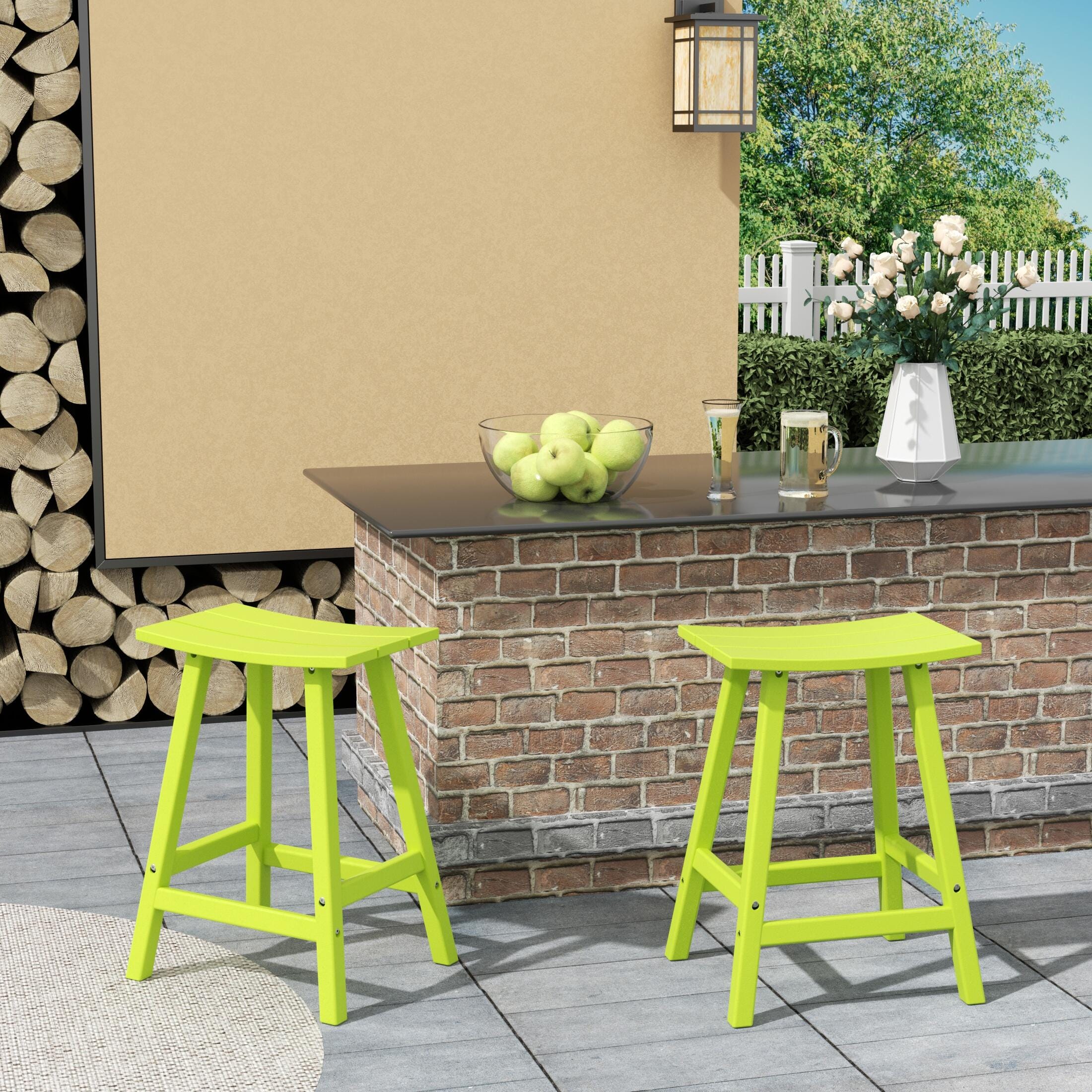 Otto 24" All-Weather Resistant Outdoor Patio Bar Stool (Set of 2), Lime, large