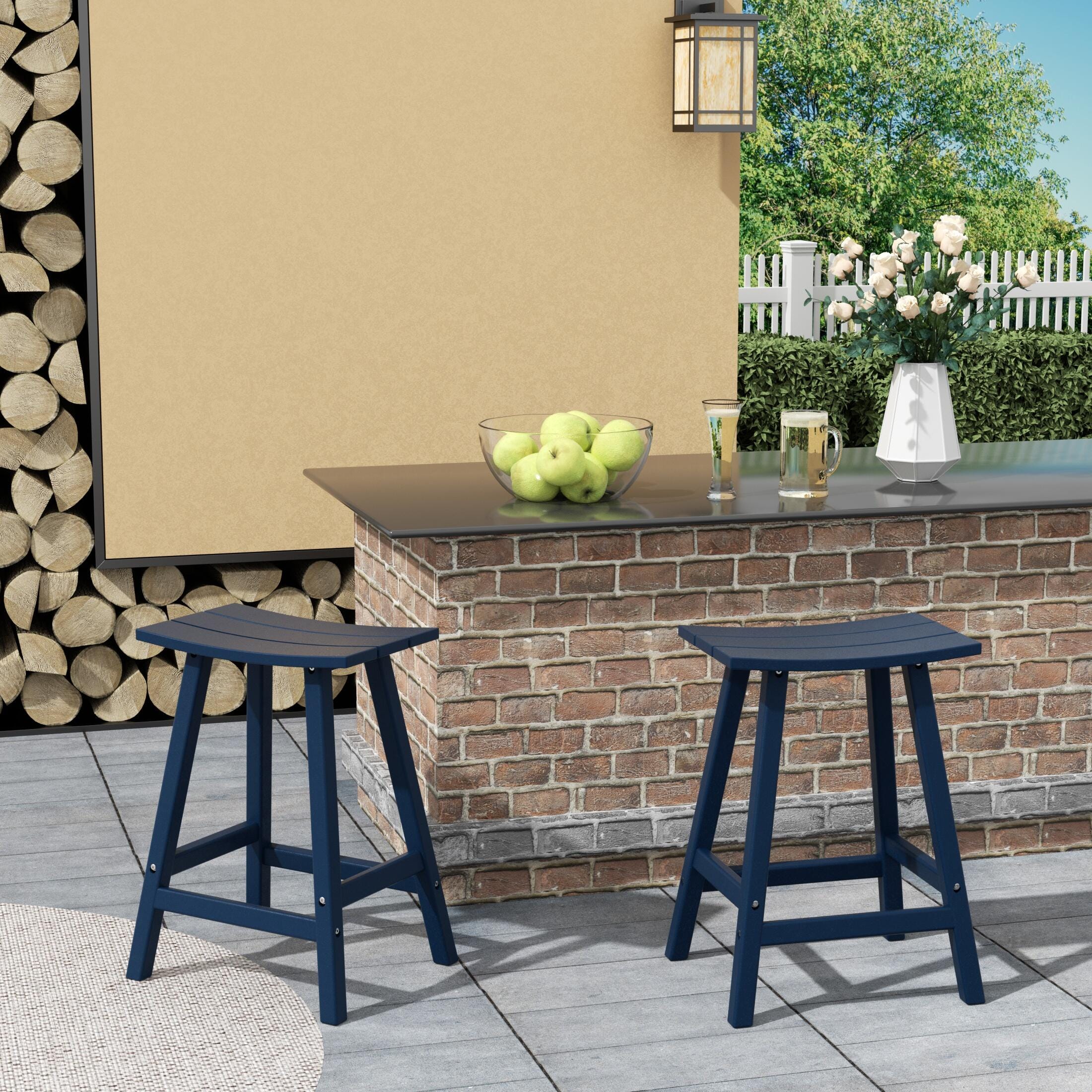 Otto 24" All-Weather Resistant Outdoor Patio Bar Stool (Set of 2), Navy Blue, rollover