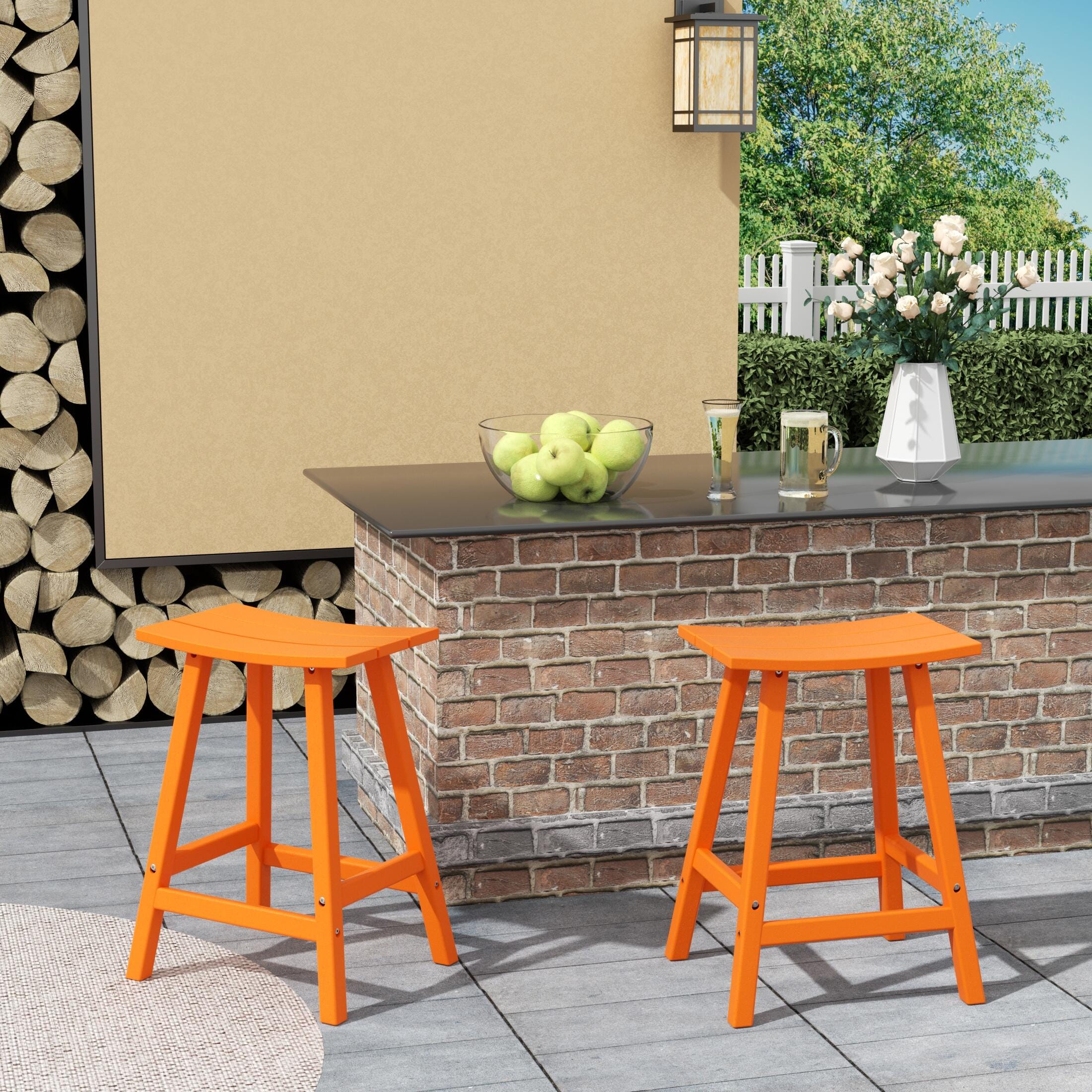 Otto 24" All-Weather Resistant Outdoor Patio Bar Stool (Set of 2), Orange, rollover