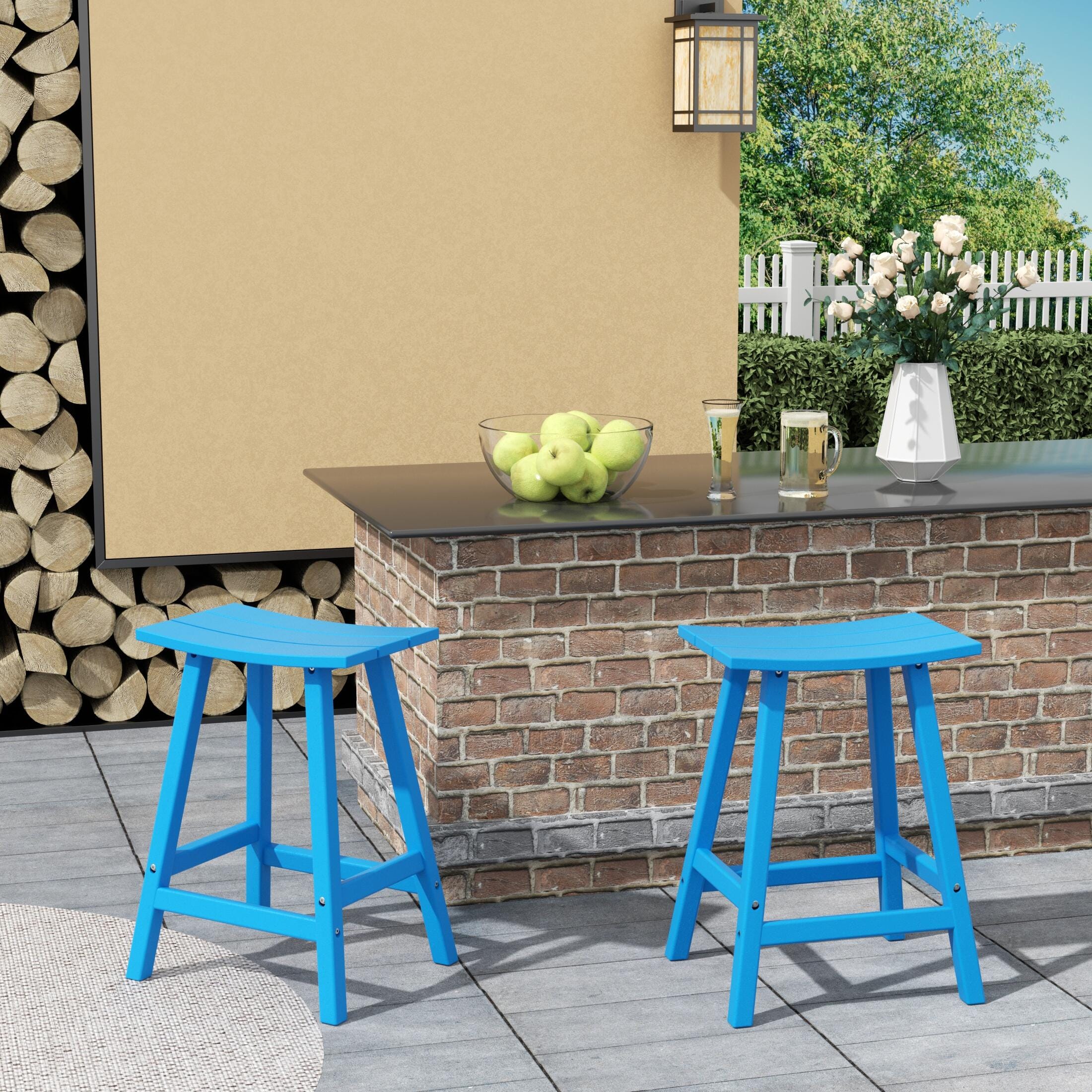 Otto 24" All-Weather Resistant Outdoor Patio Bar Stool (Set of 2), Pacific Blue, large