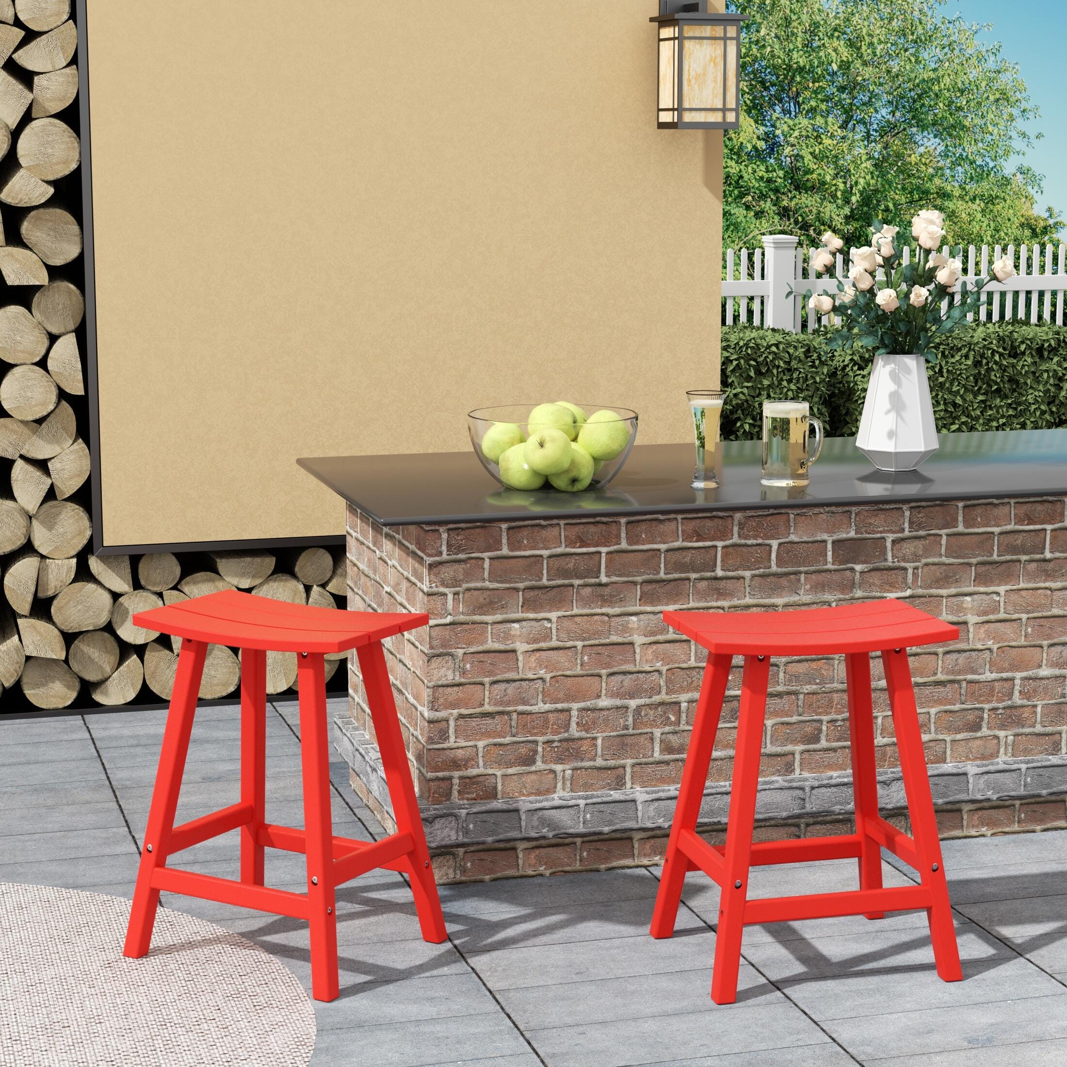 Otto 24" All-Weather Resistant Outdoor Patio Bar Stool (Set of 2), Red, rollover