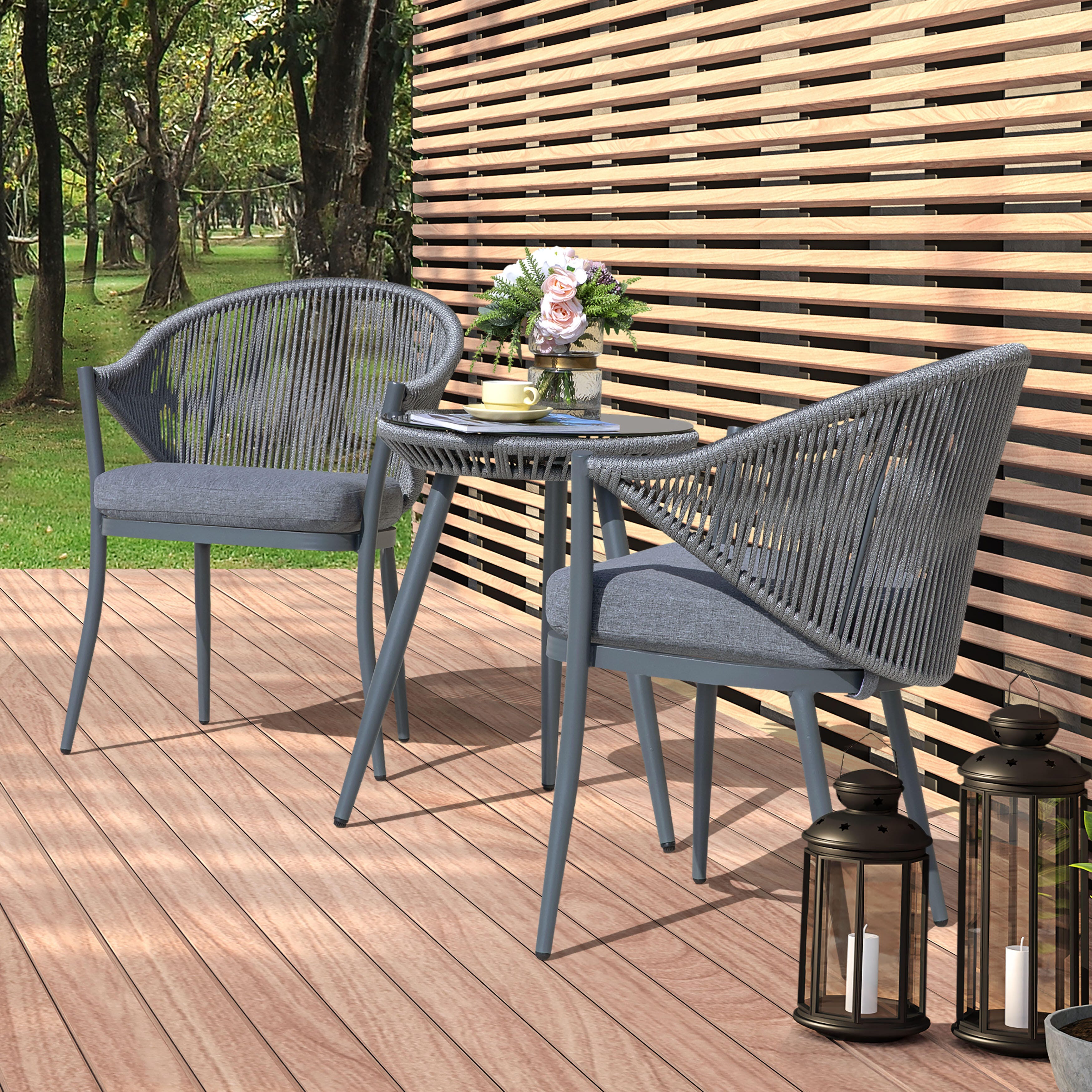Nuu Garden Outdoor Woven Rope Bistro Set of 3, Gray, large