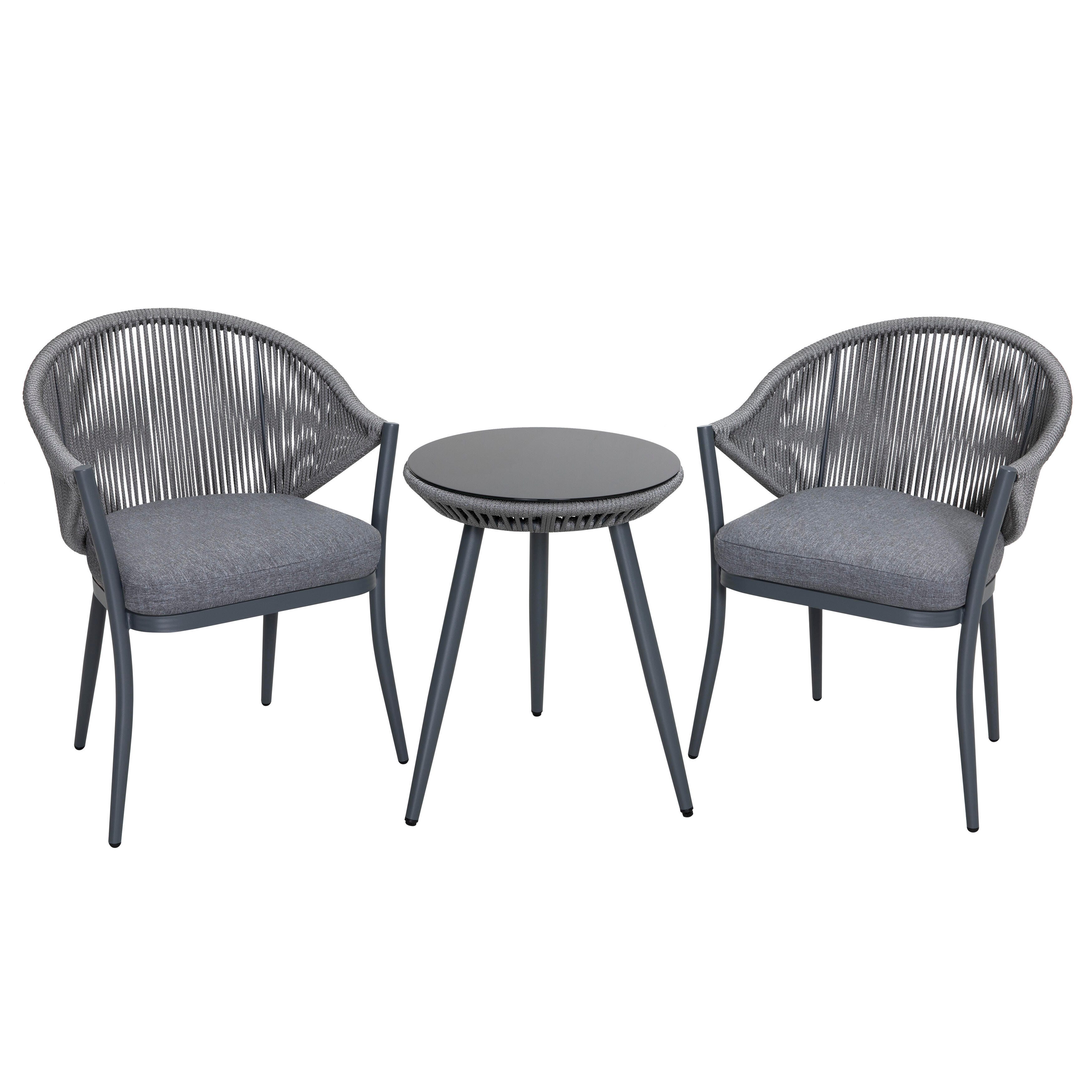Nuu Garden Outdoor Woven Rope Bistro Set of 3, Gray, large