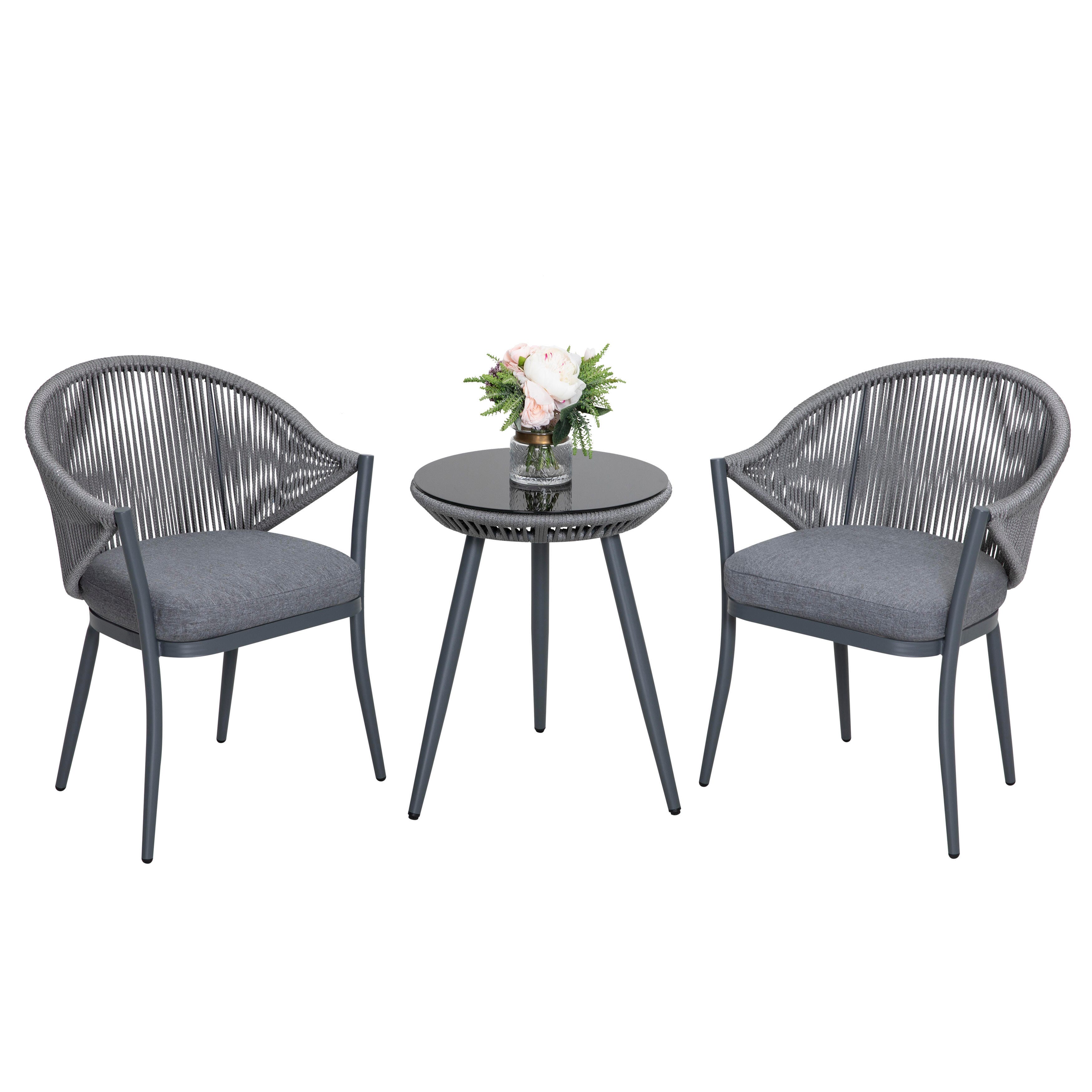 Nuu Garden Outdoor Woven Rope Bistro Set of 3, Gray, large