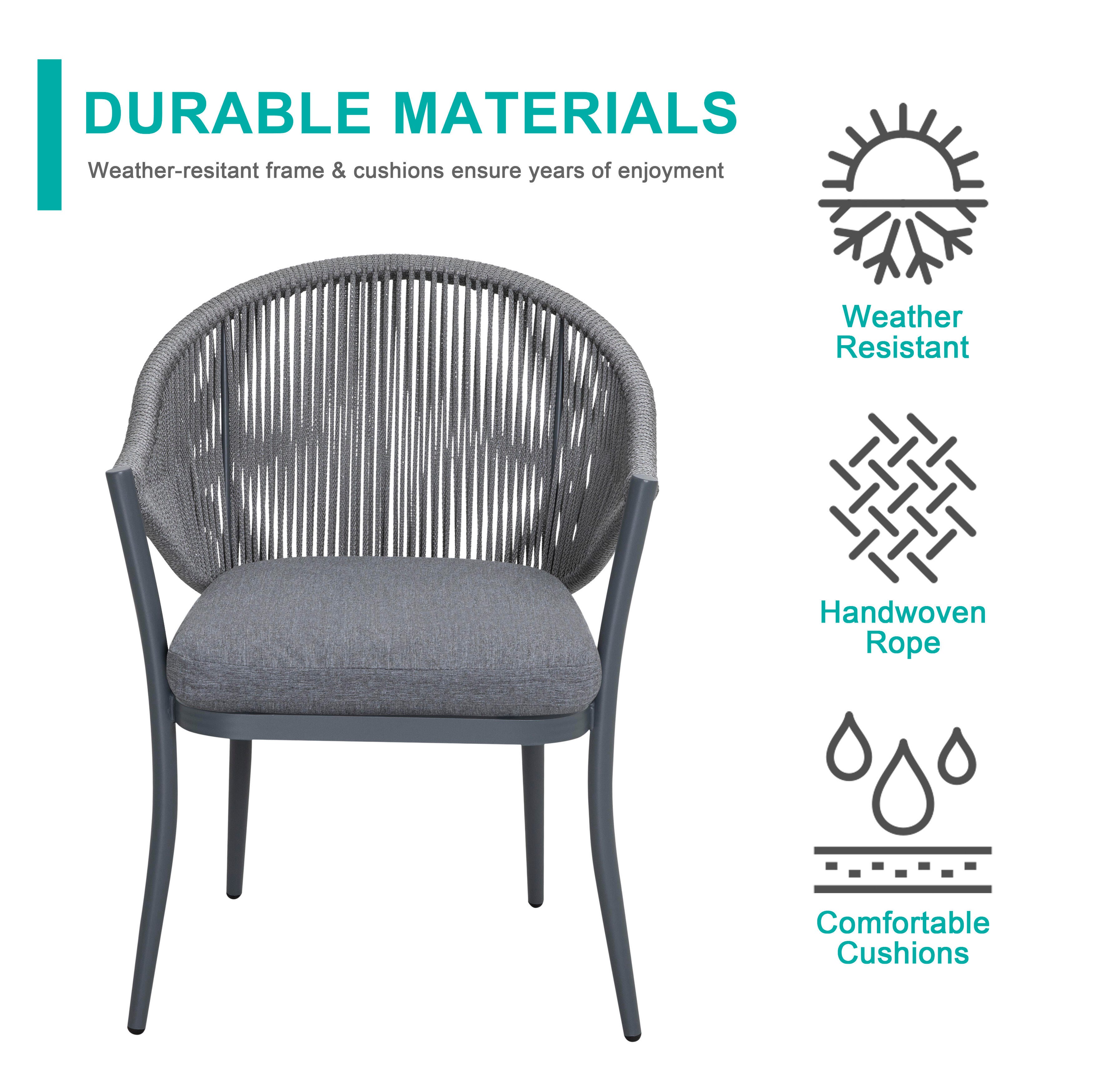 Nuu Garden Outdoor Woven Rope Bistro Set of 3, Gray, large