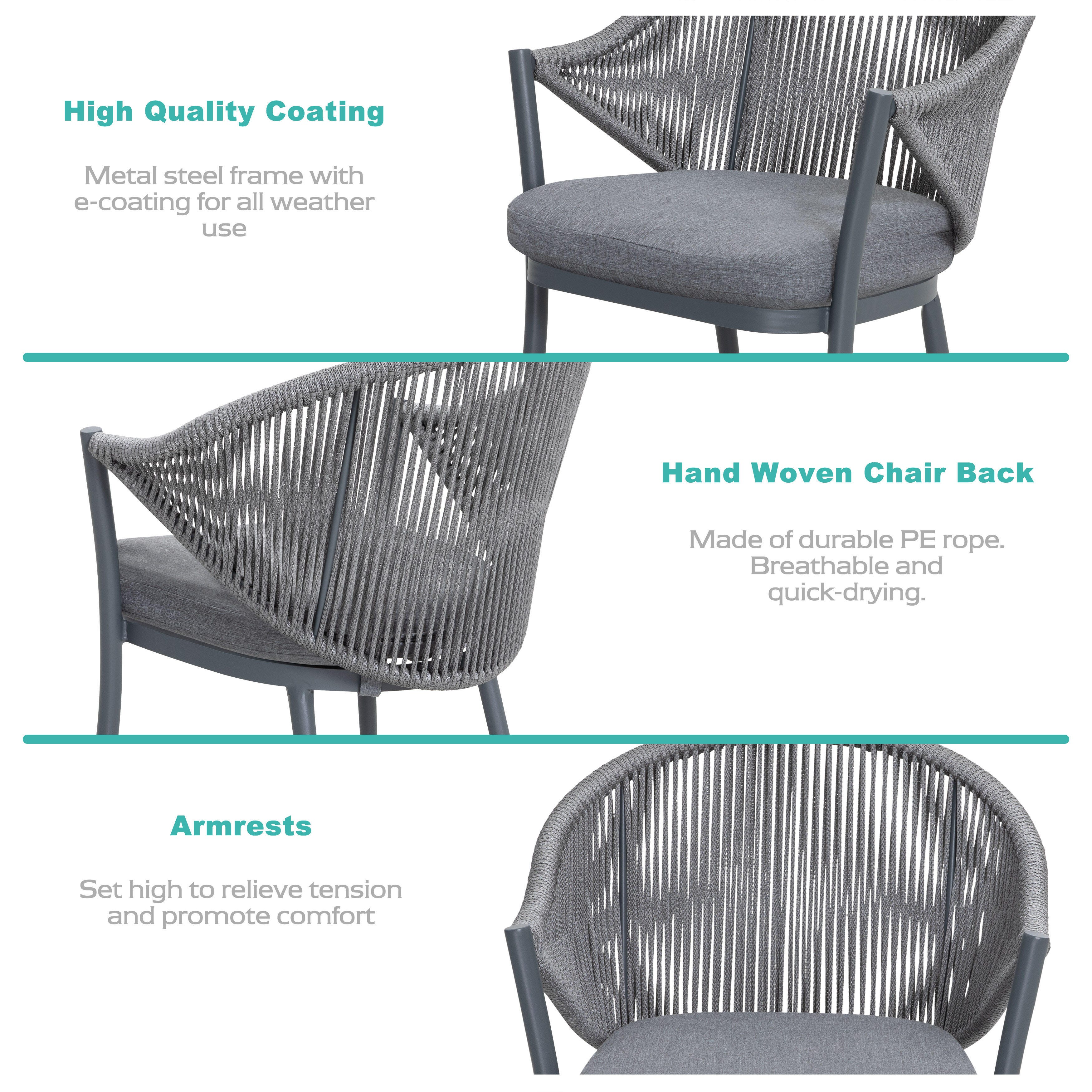 Nuu Garden Outdoor Woven Rope Bistro Set of 3, Gray, large
