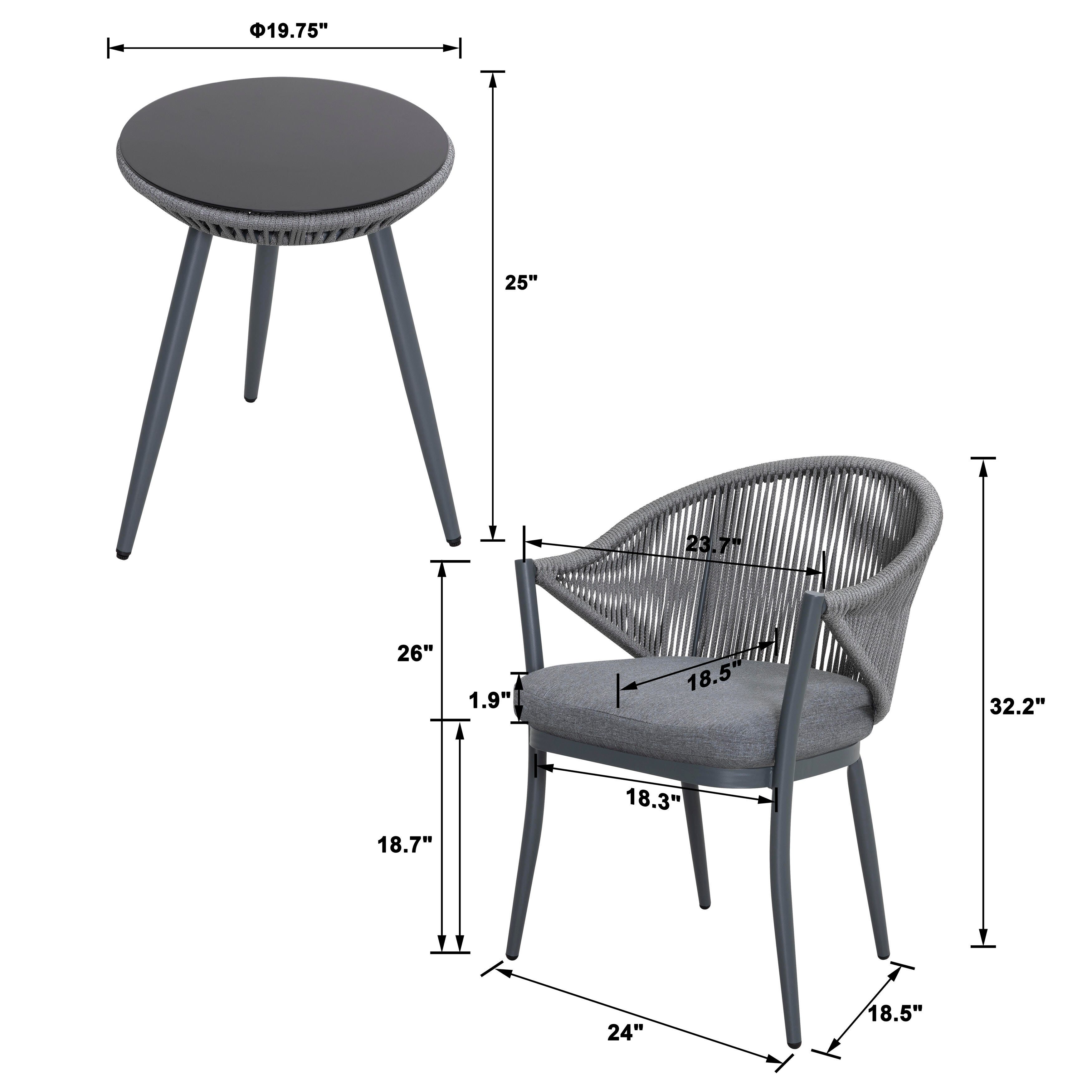 Nuu Garden Outdoor Woven Rope Bistro Set of 3, Gray, large