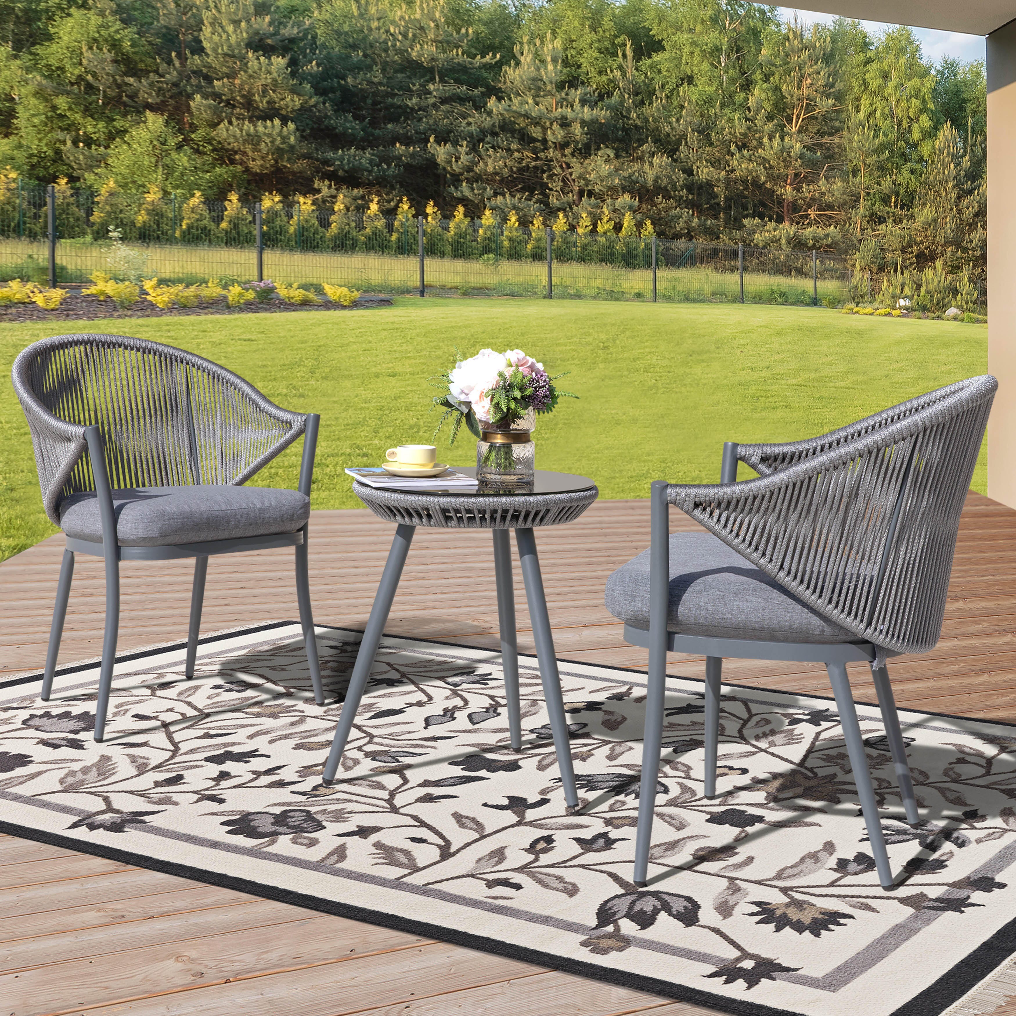 Nuu Garden Outdoor Woven Rope Bistro Set of 3, Gray, large