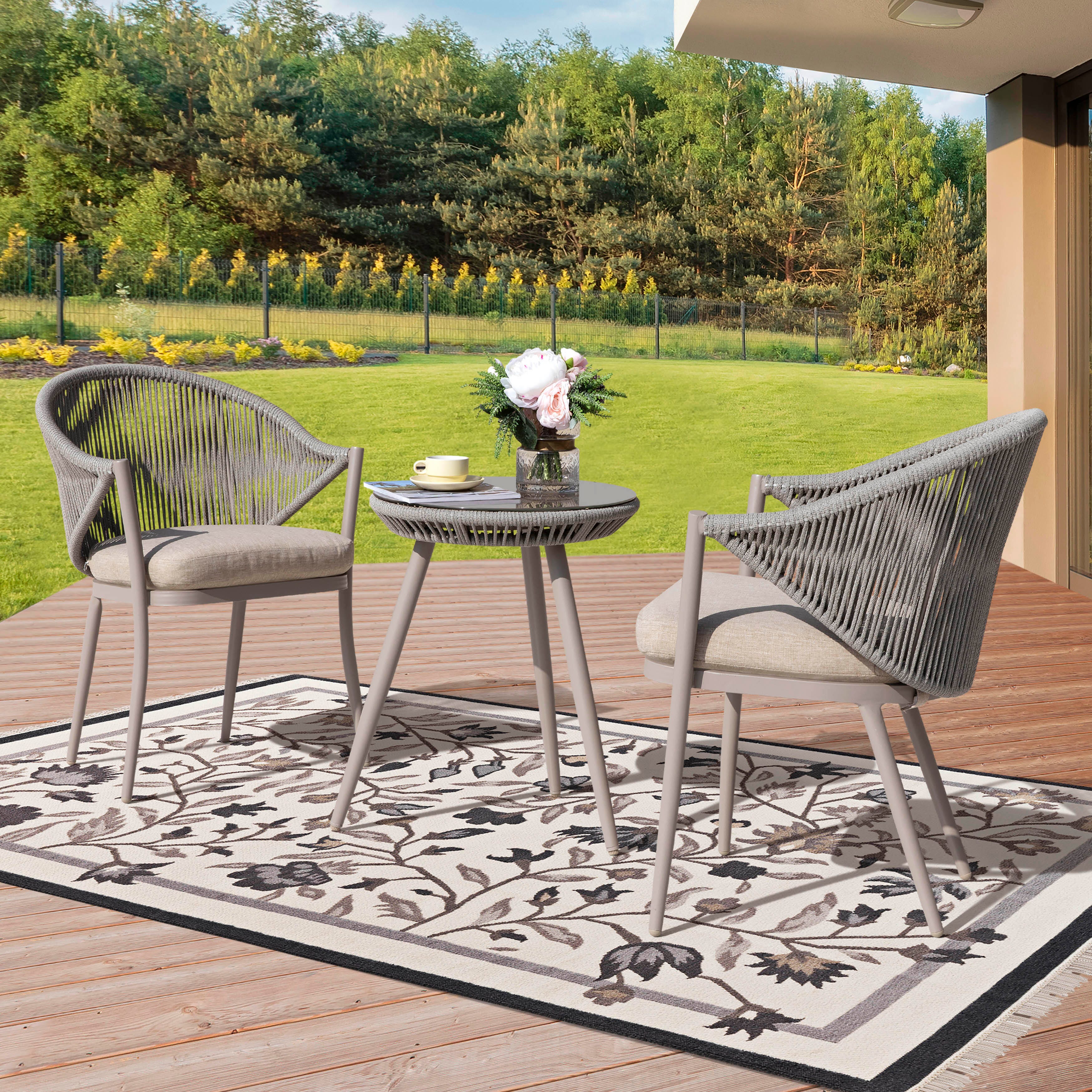 Nuu Garden Outdoor Woven Rope Bistro Set of 3, Beige, rollover