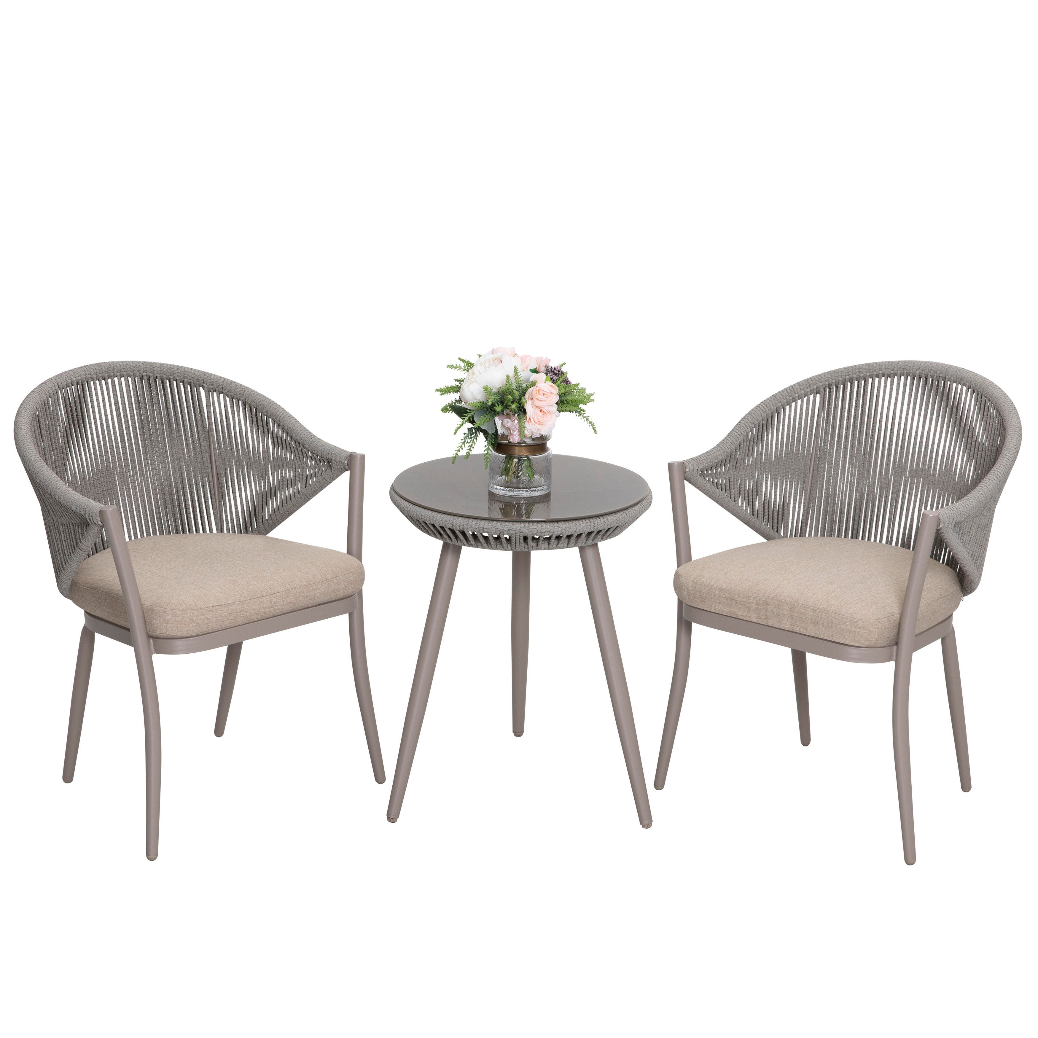 Nuu Garden Outdoor Woven Rope Bistro Set of 3, Beige, large