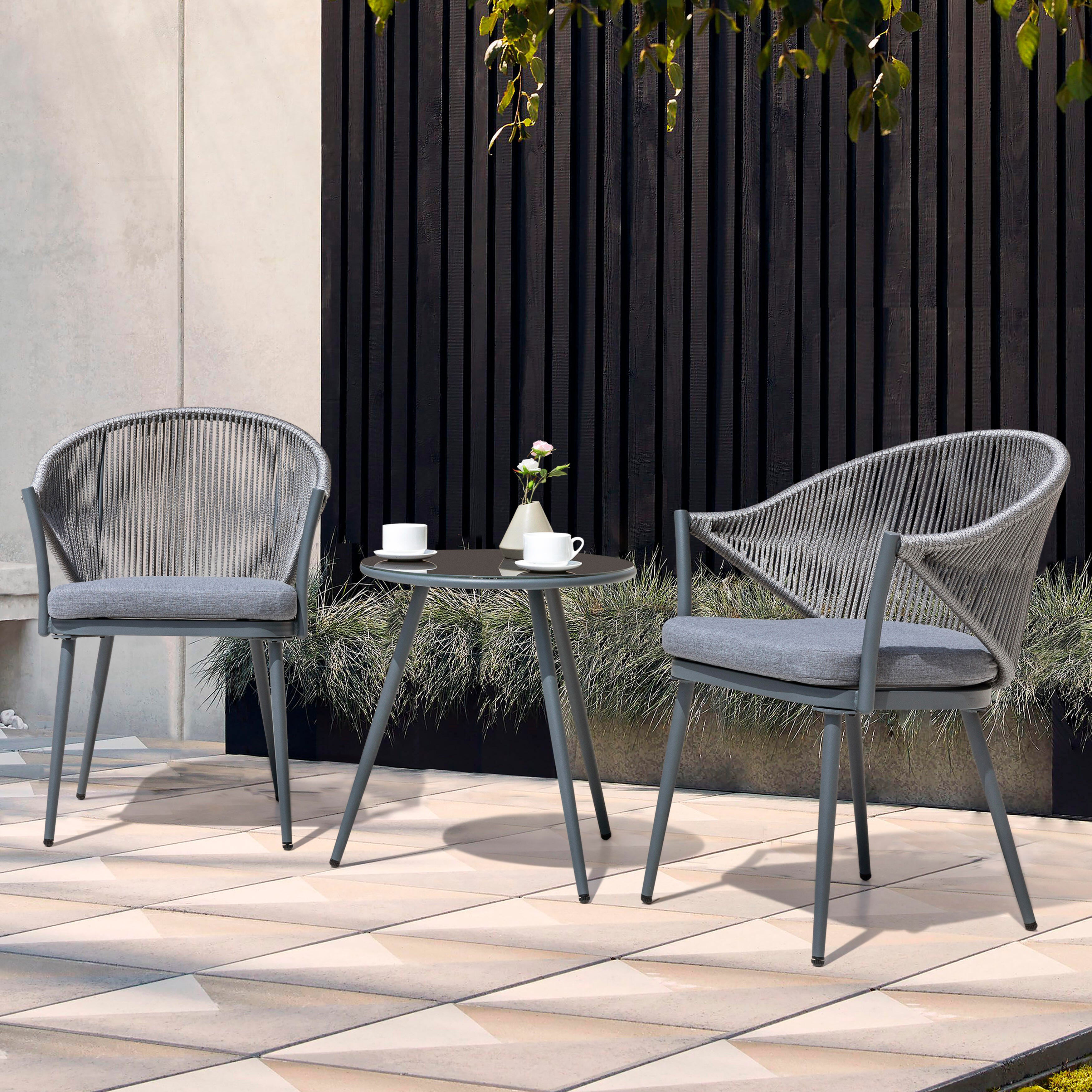 Nuu Garden Outdoor Woven Rope Bistro Chairs Set of 2, , large