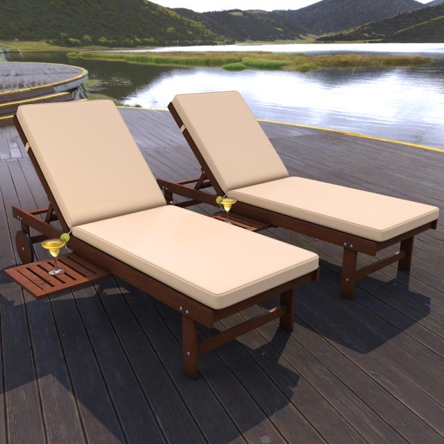 JONATHAN Y Seabrook Outdoor Acacia Lounger with Cushion
