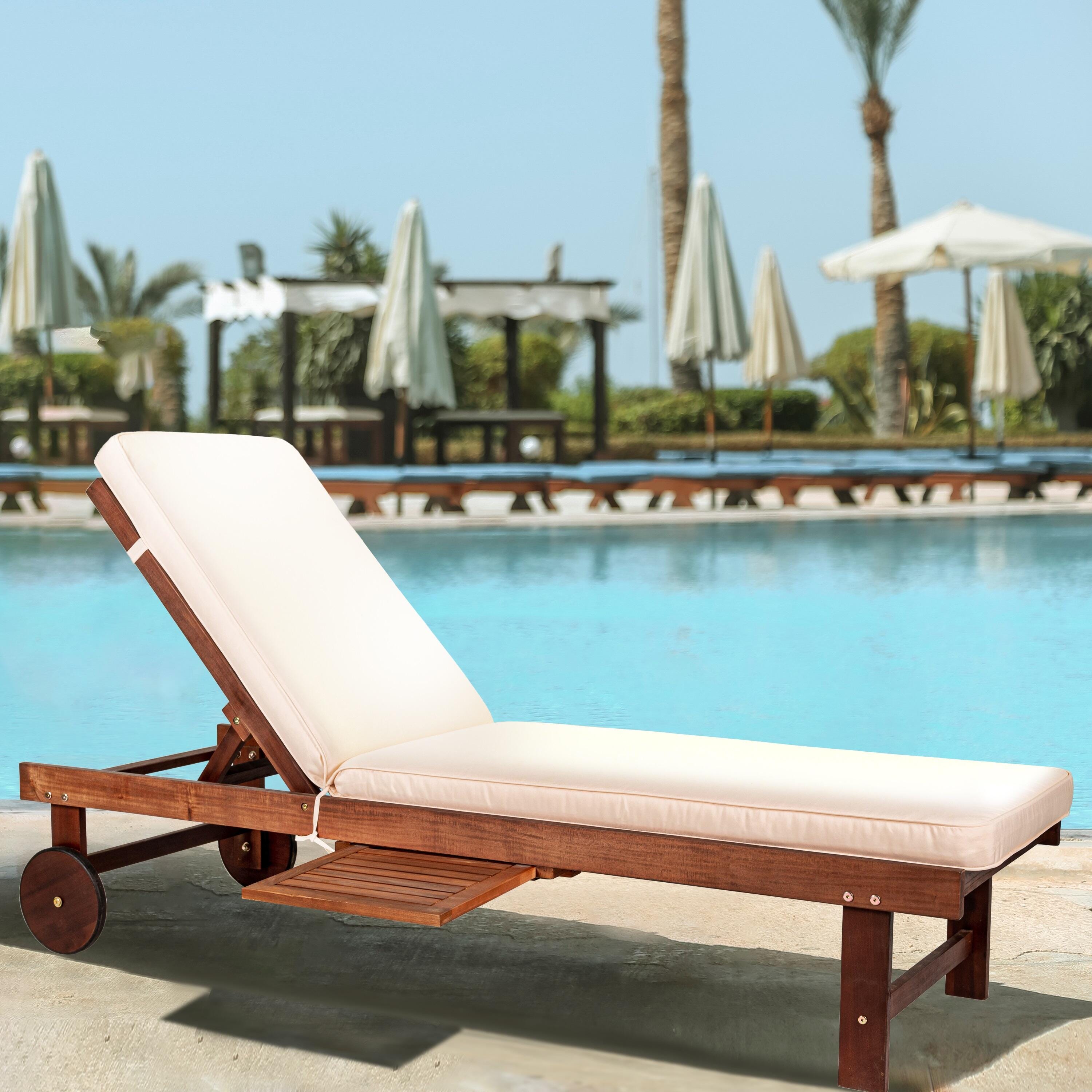 JONATHAN Y Seabrook Outdoor Acacia Lounger with Cushion, Dark Brown, large