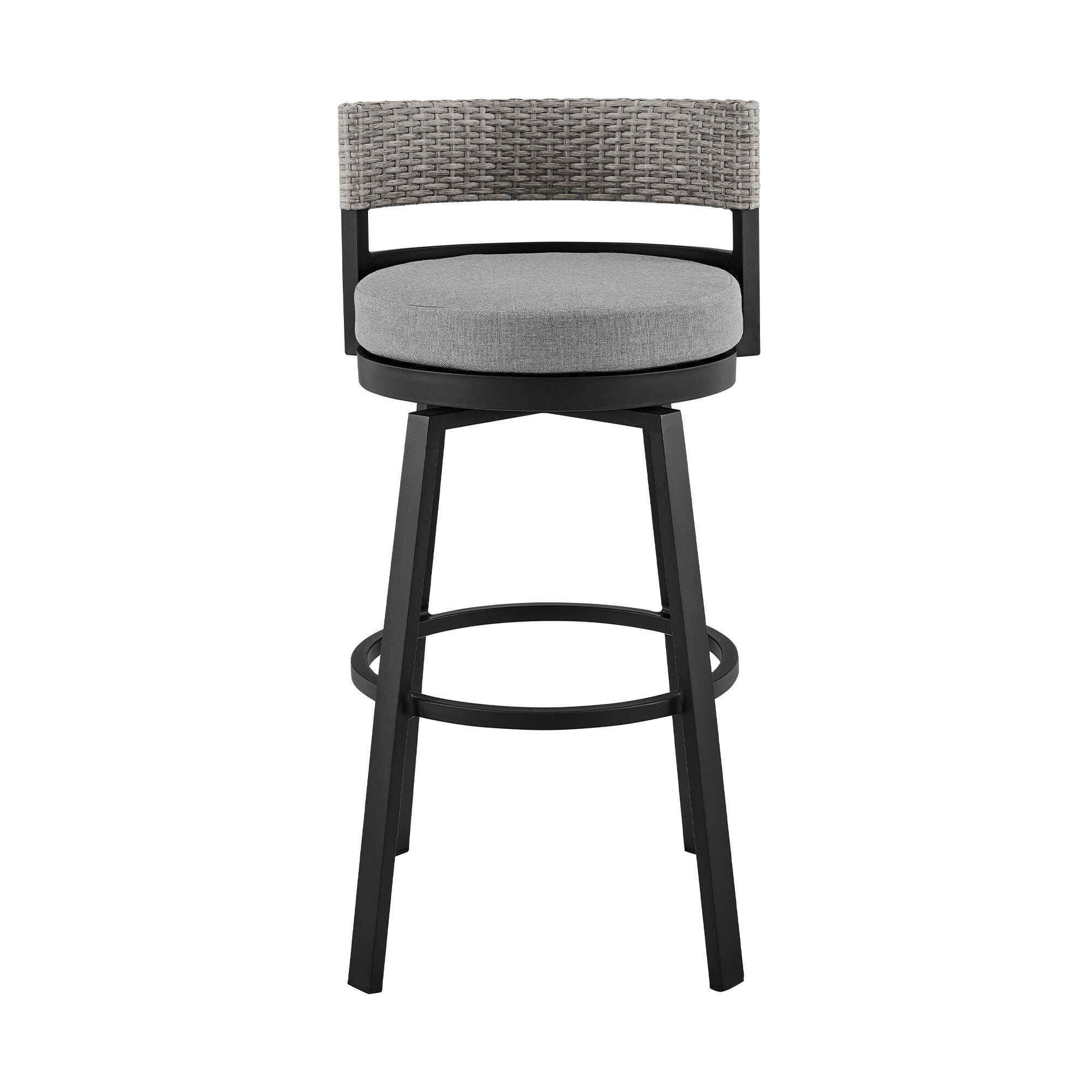 Encinitas Outdoor Counter Height Bar Stool, Black, large