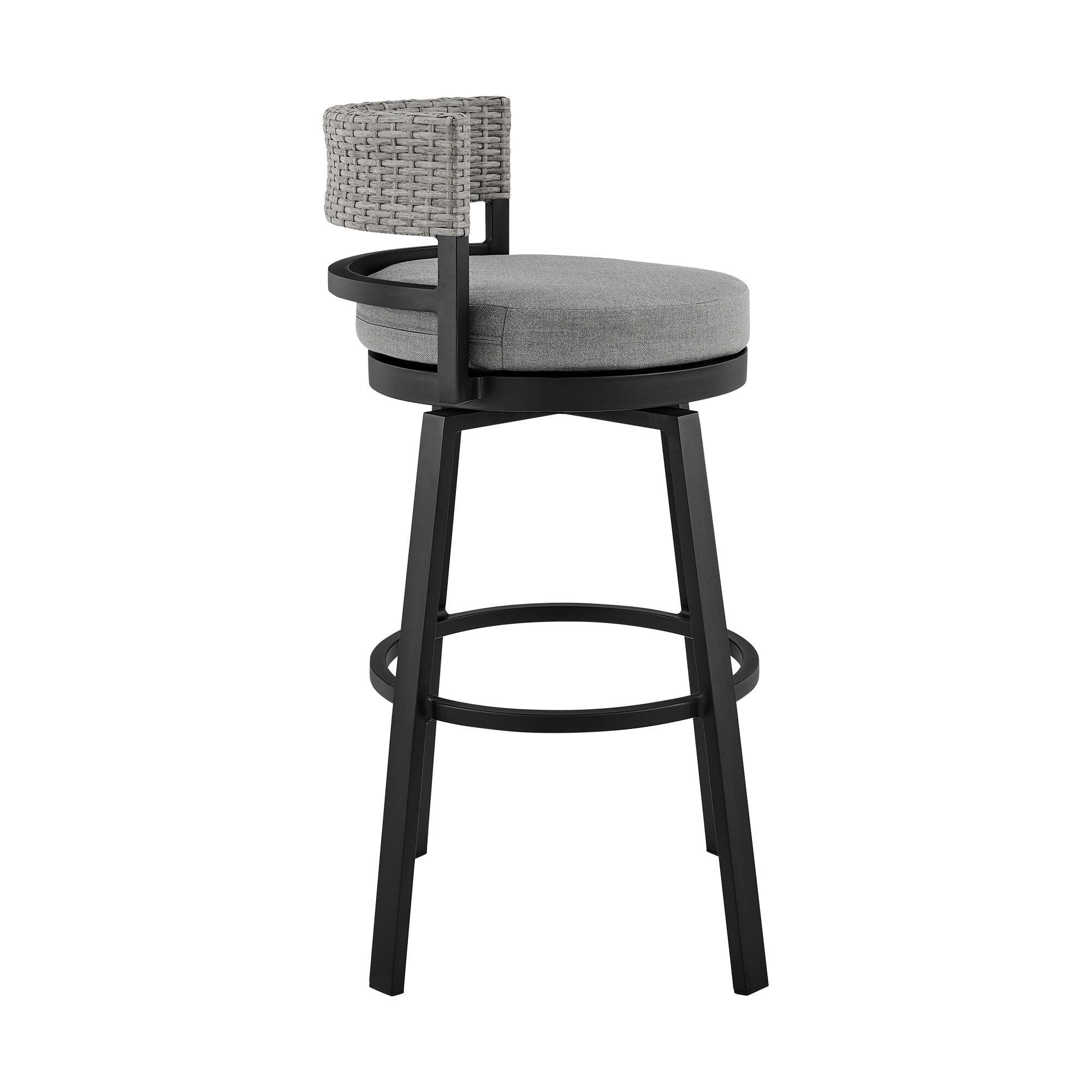 Encinitas Outdoor Counter Height Bar Stool, Black, large
