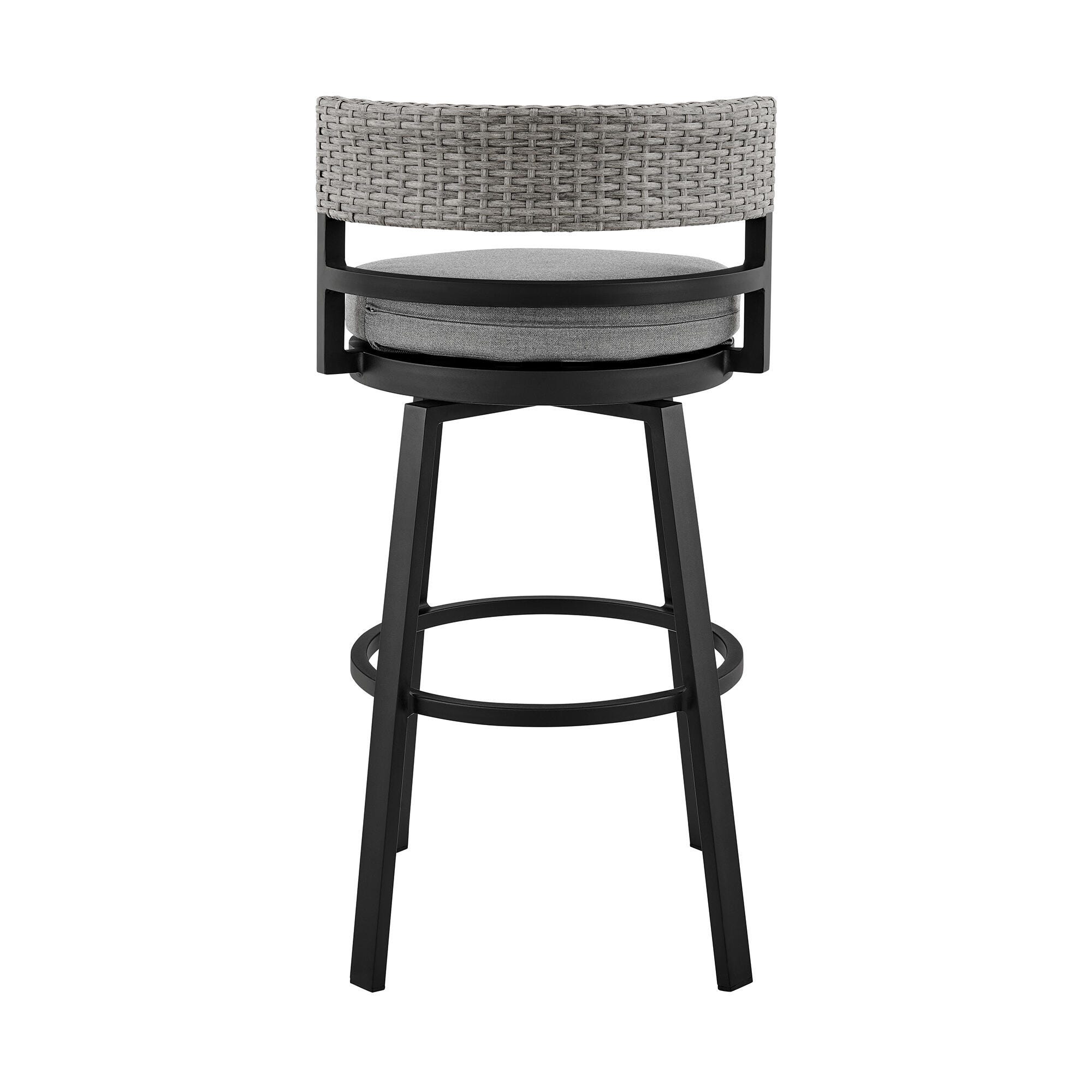 Encinitas Outdoor Counter Height Bar Stool, Black, large
