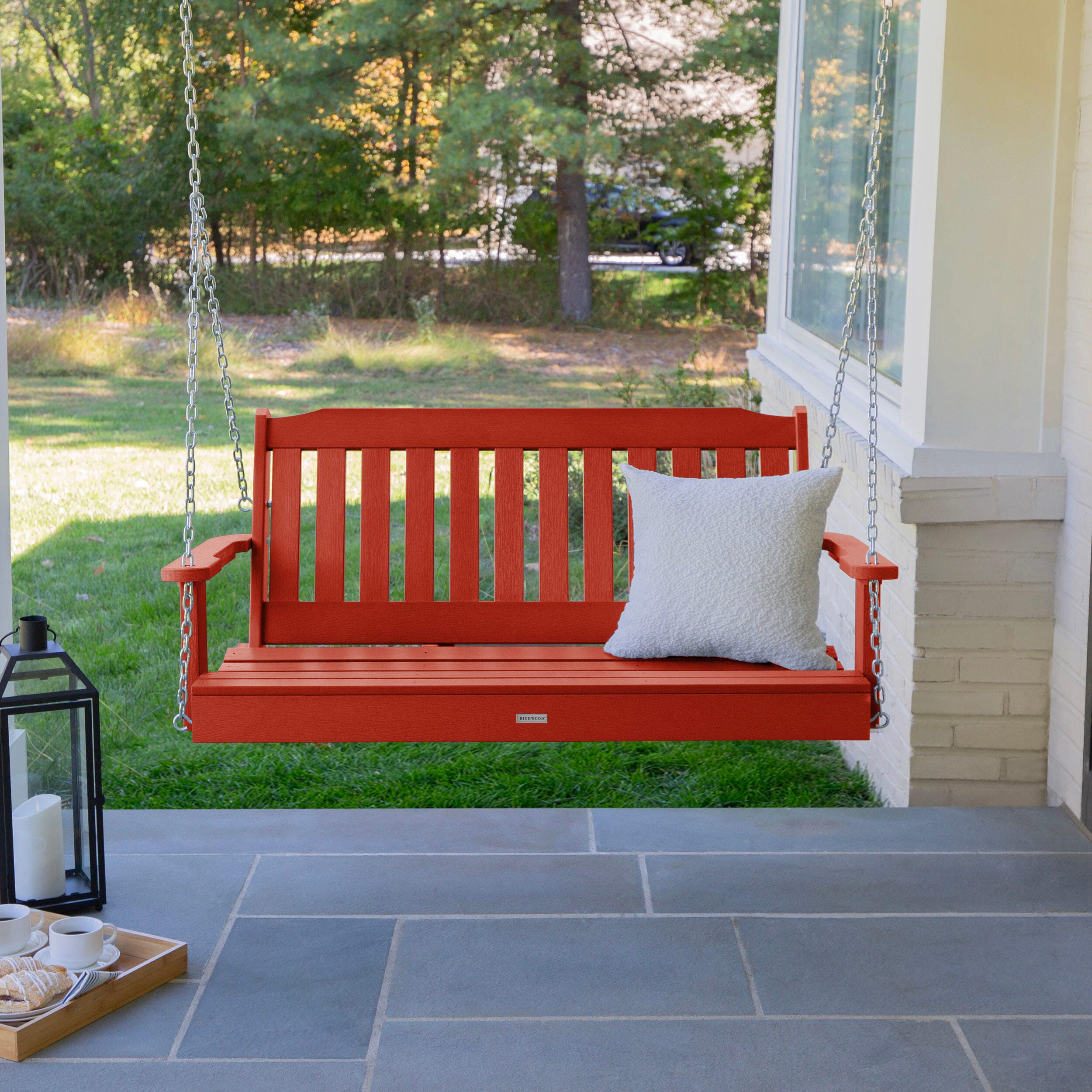 Highwood USA Lehigh 4-Foot Porch Swing, Rustic Red, large