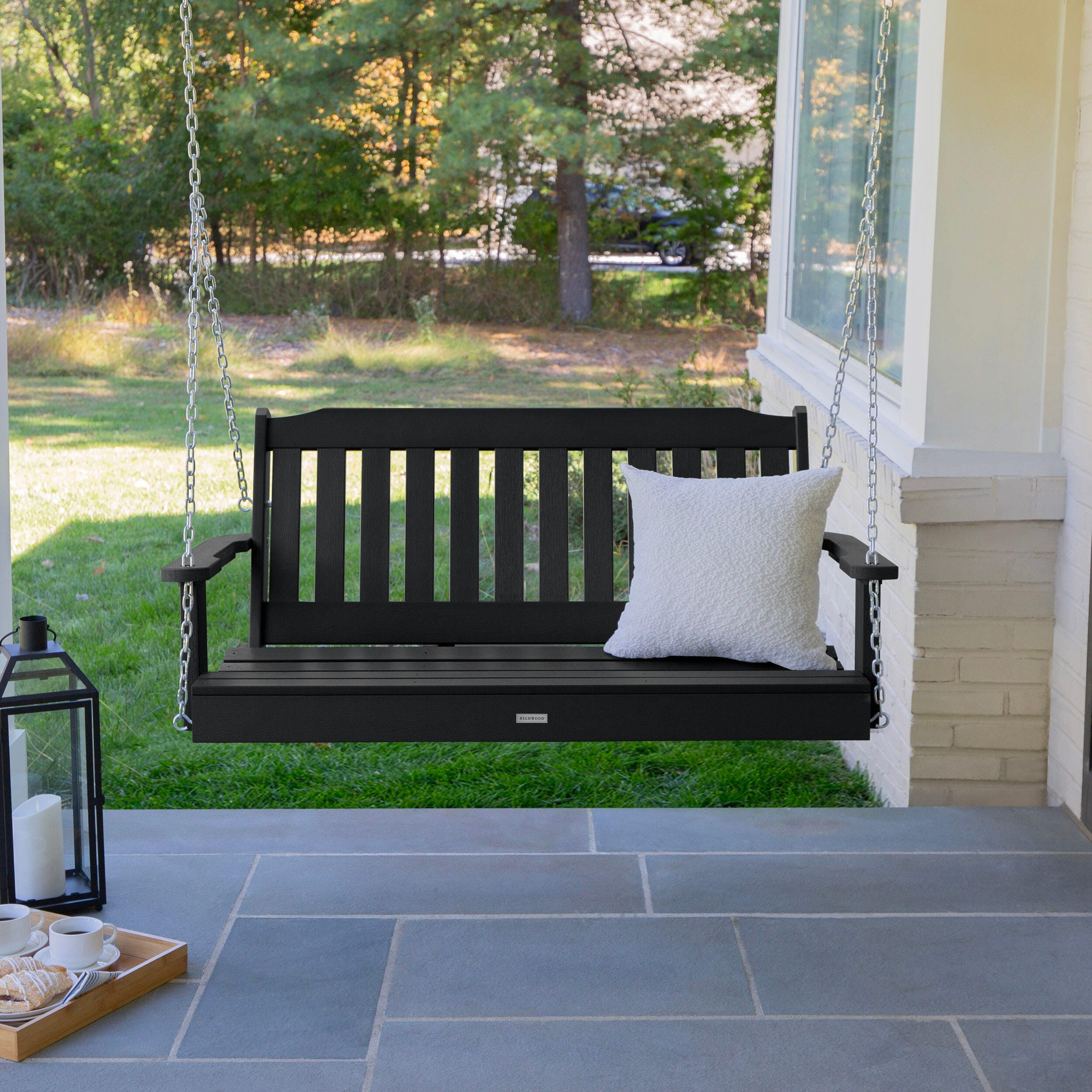 Highwood USA Lehigh 4-Foot Porch Swing, Black, large