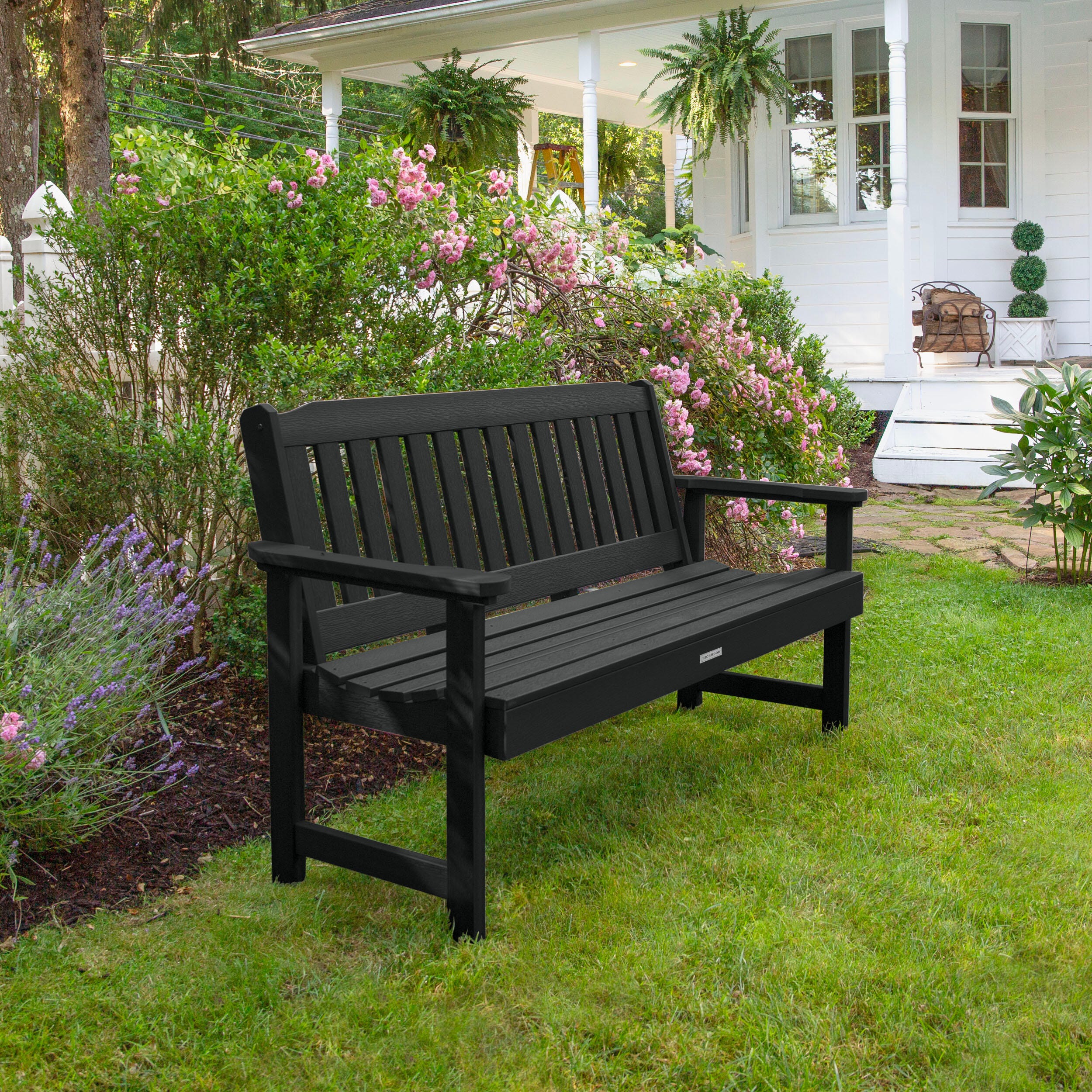 Highwood USA Lehigh 5-Foot Garden Bench, Black, large